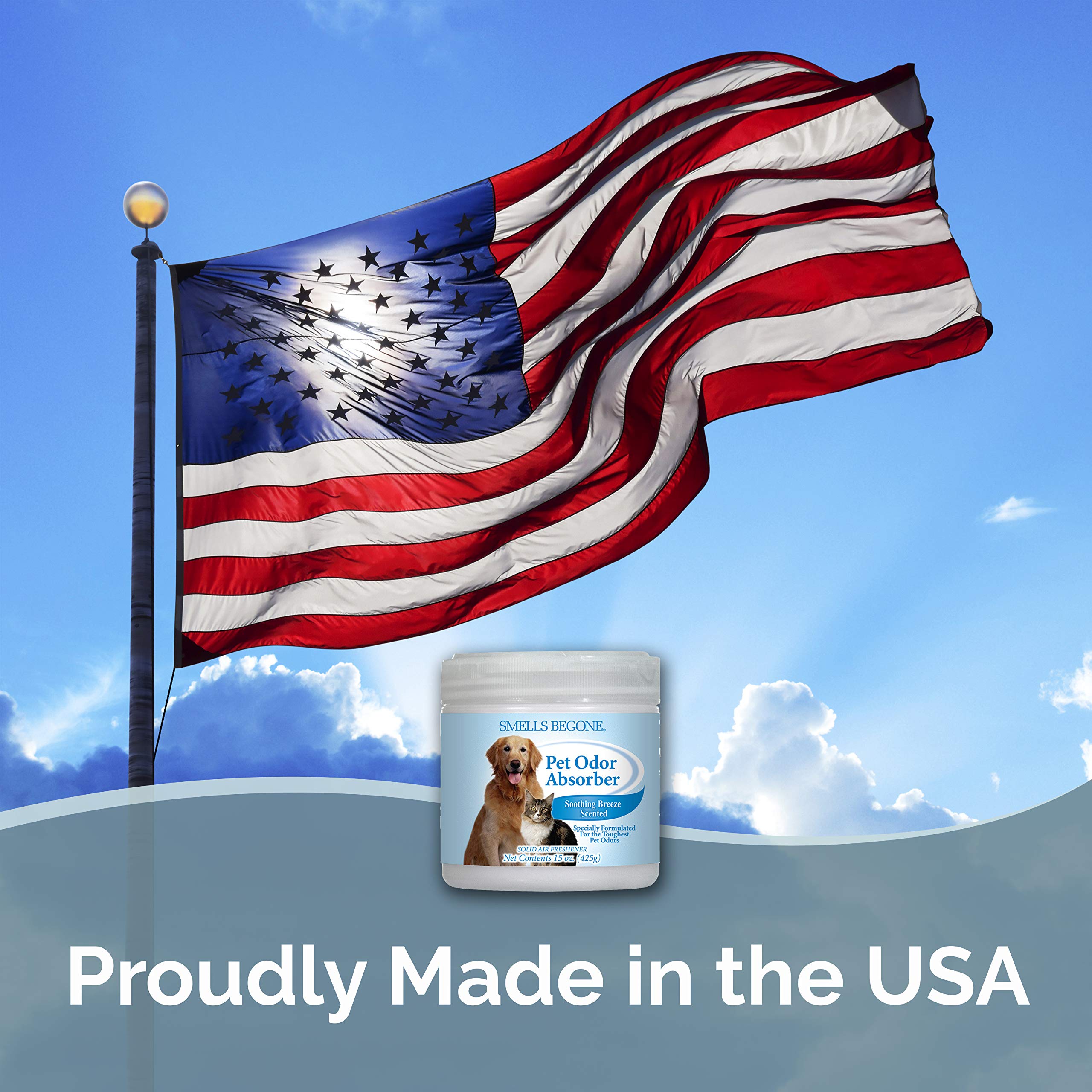 Smells Begone Air Freshener Pet Odor Absorber Gel - 15 Oz, Pack Of 2 - Absorbs And Eliminates Odor In Pet Areas, Bathrooms, Cars, & Boats - Made With Essential Oils - Soothing Breeze Scent