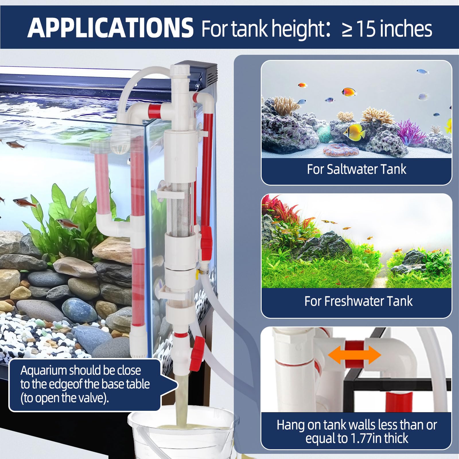 Hygger Aquarium Overflow Filter With Waste Collection Separator, External Hanging Filter Accessory, Fish Tank Siphon Filtration