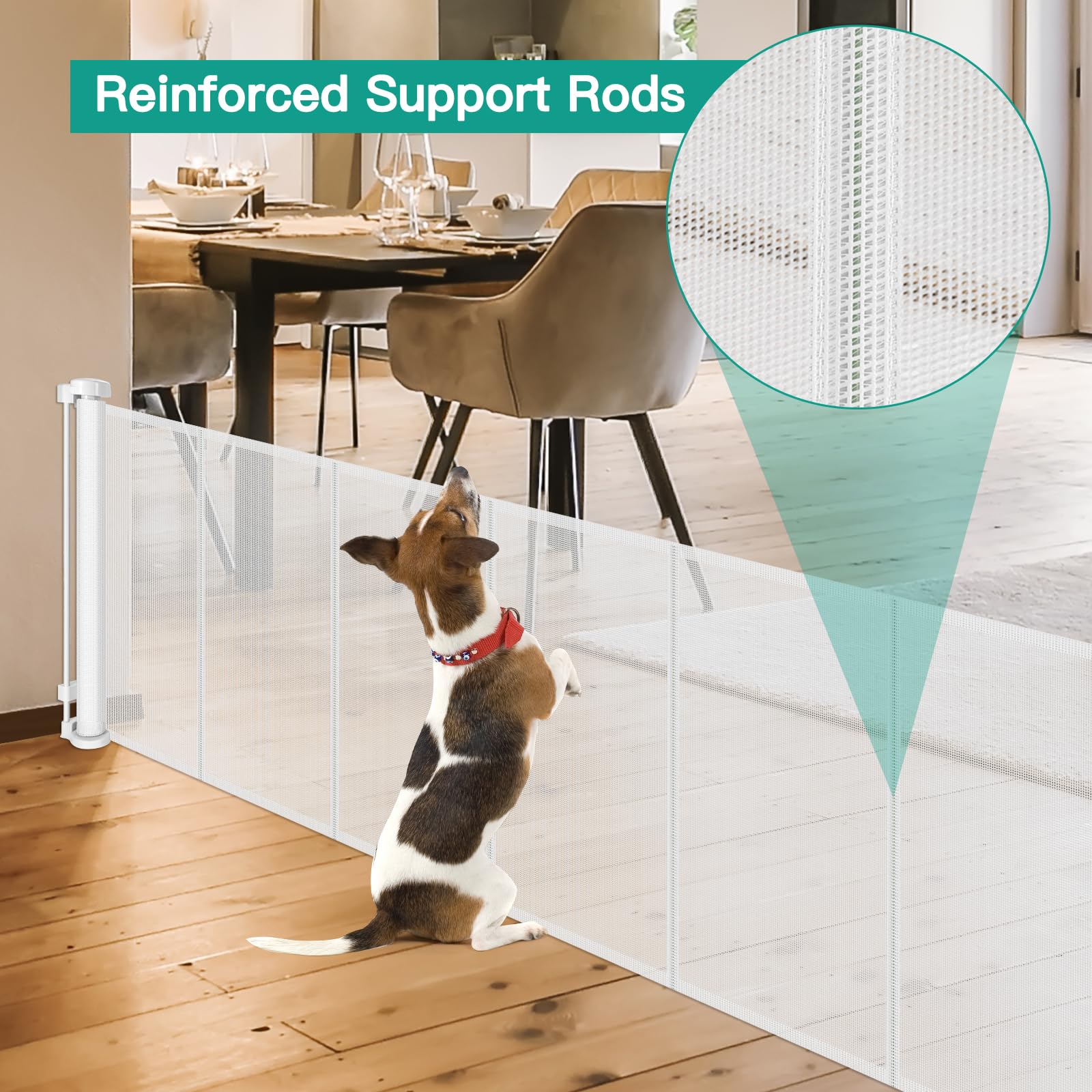 24 Inch Tall x 110 Inch Extra Wide Retractable Dog Gate for The House, Short Baby Gate to Step Over, Reinforced Mesh Puppy Gate