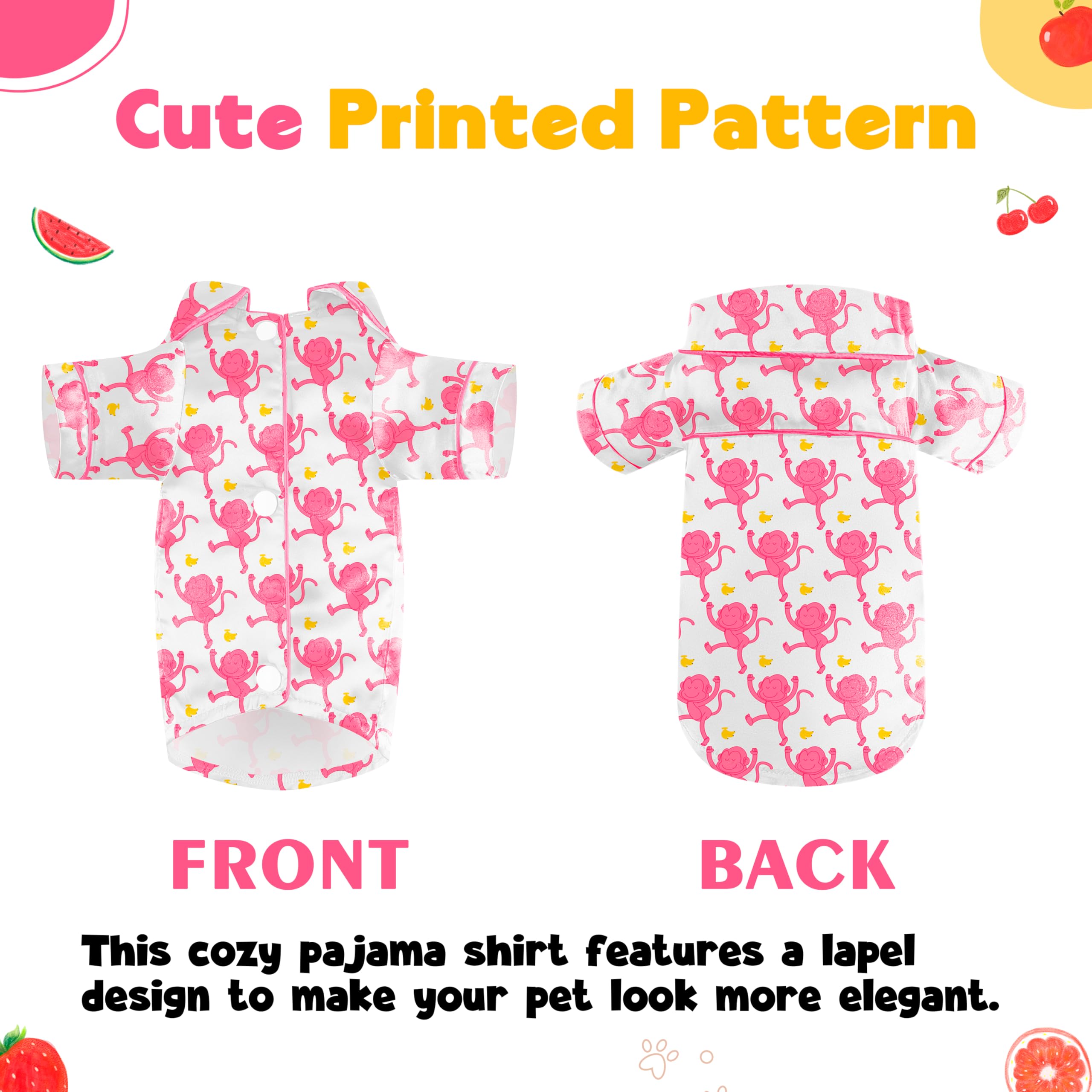 Dog Silk Pajamas Dog Shirts For Small Dogs Satin Pjs Two-Legged Puppy Clothes Lapel Sleepwear Cat Outfit (Pink Monkey, M)