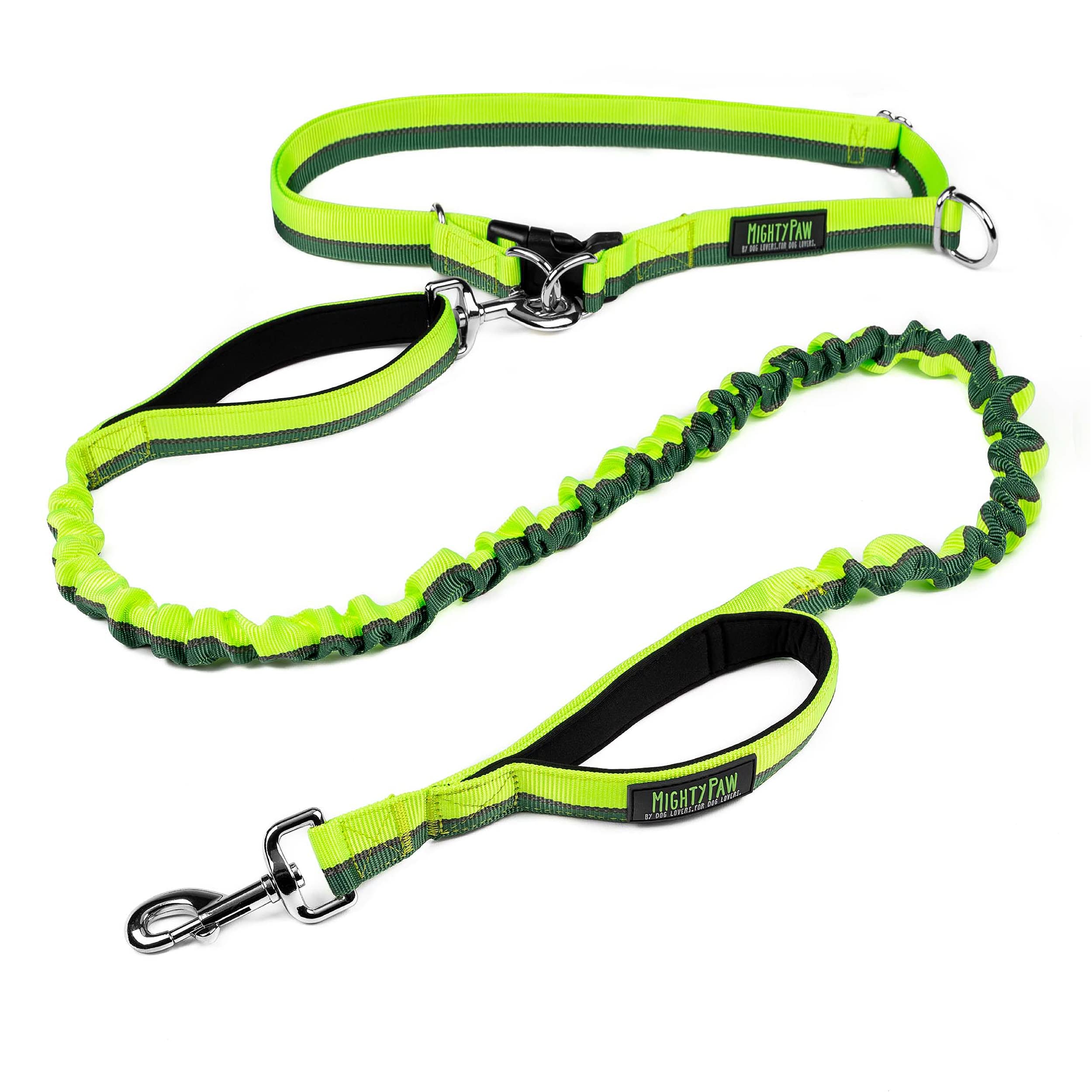 Mighty Paw Hands Free Dog Leash | Bungee Waist Leash For Dog Walking. Pet Running Hands Free Tether For Large, Medium & Small Breeds. Pet Waist Belt (36' - 48') Up To 150 Lbs - Green