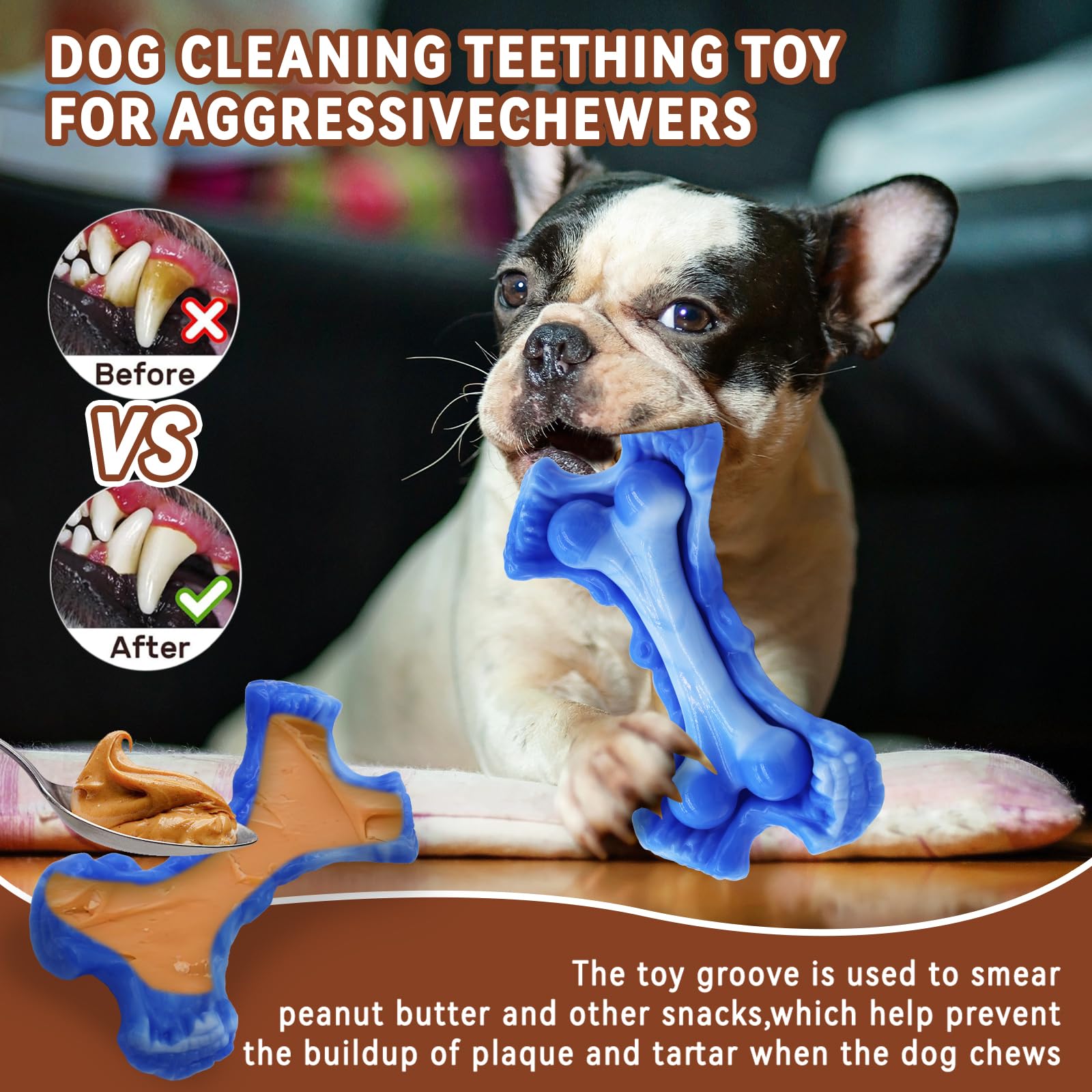 Magicorange Tough Dog Chew Toy, Nylon Bone for Aggressive Chewers, Indestructible, Blue, Model: chew24311
