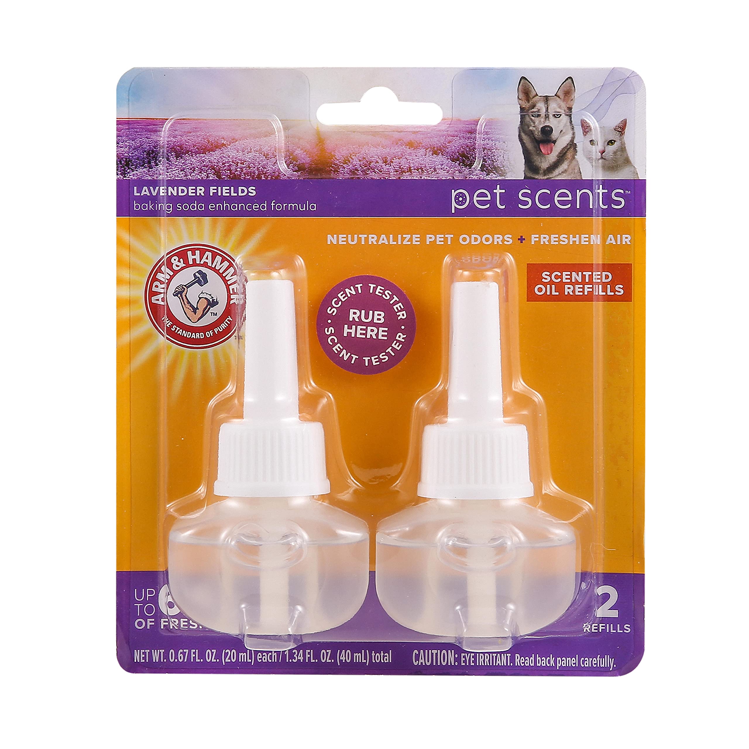 Arm & Hammer For Pets Scents Plug-In Scented Oil Refills In Lavender Fields, 2-Pack | Home Deodorizer For Pet Smells | Room Deod