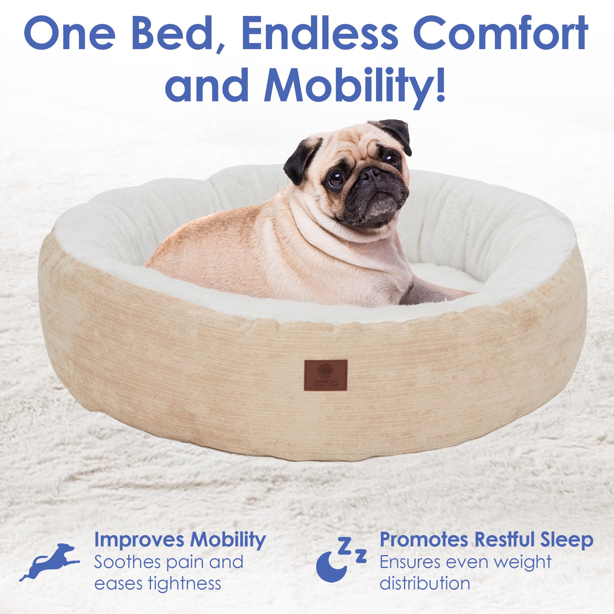 American Kennel Club 25'' Mason Fabric Round Pet Bed - Stylish Washable Dog Bed With Non-Slip Bottom, Plush Sleeping Surface - F