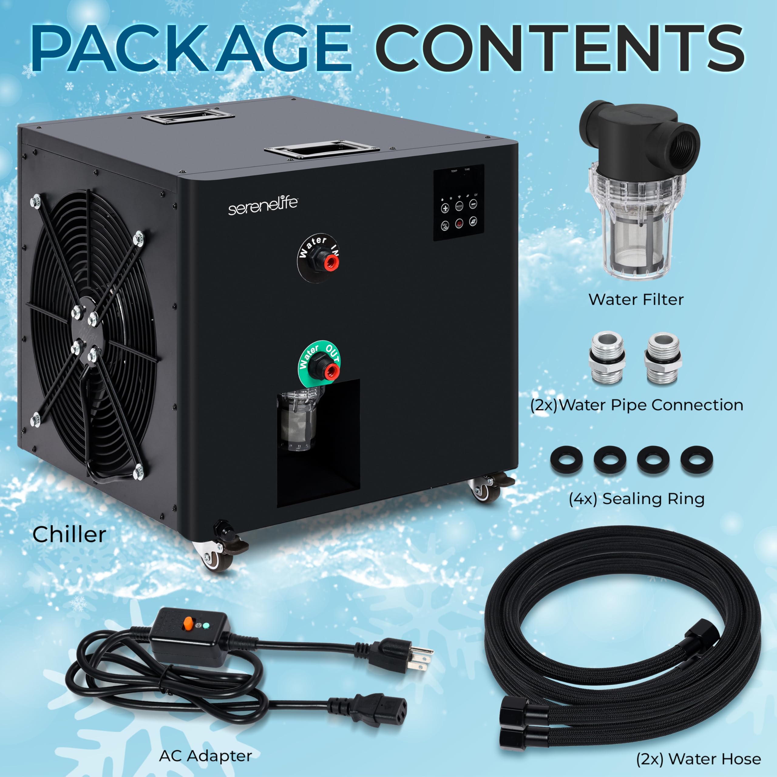 SereneLife 79-Gallon Cold Plunge Chiller - 1/3 HP Ultra-Quiet Aquarium, Hydroponics & Fish Tank Cooling System with Titanium Coi