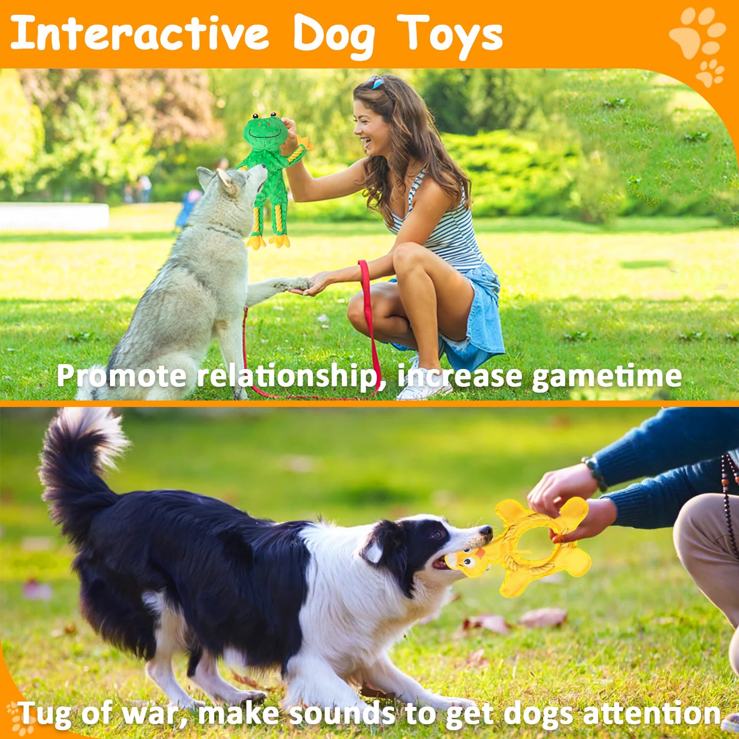 Hugeme Dog Toys To Keep Them Busy, Plush Tug Of War Interactive Rope Dog Toys, Squeaky Chew Toys For Small Medium Large Dogs