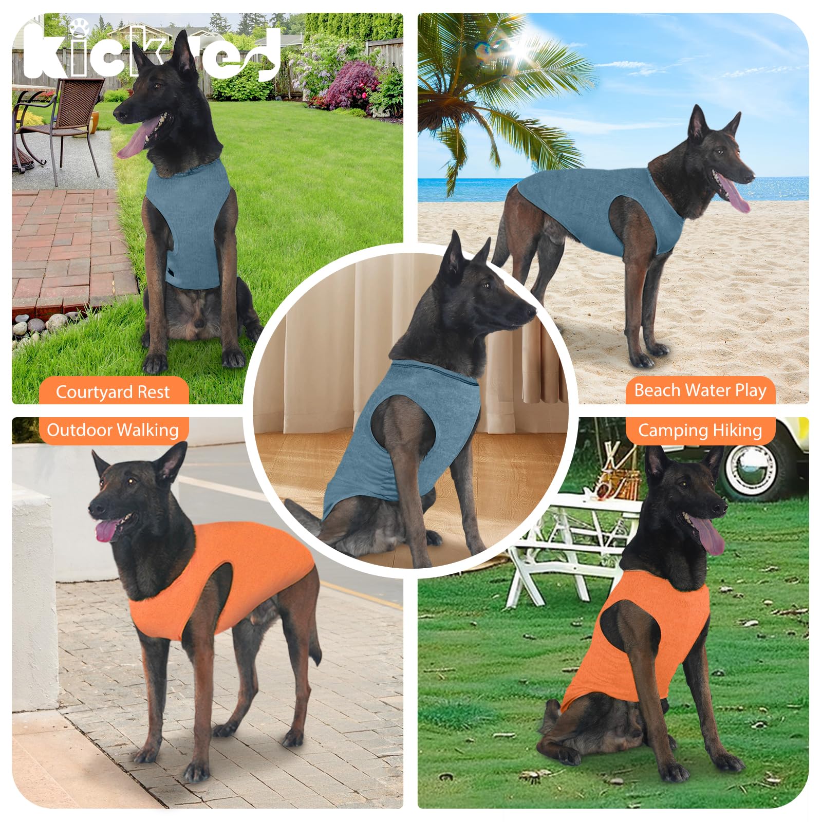 Kickred 2 Pack Dog Shirts, Quick Dry Lightweight Dog T-Shirts Sleeveless Vest, Breathable Pet Clothes Tank Top For Large Medium