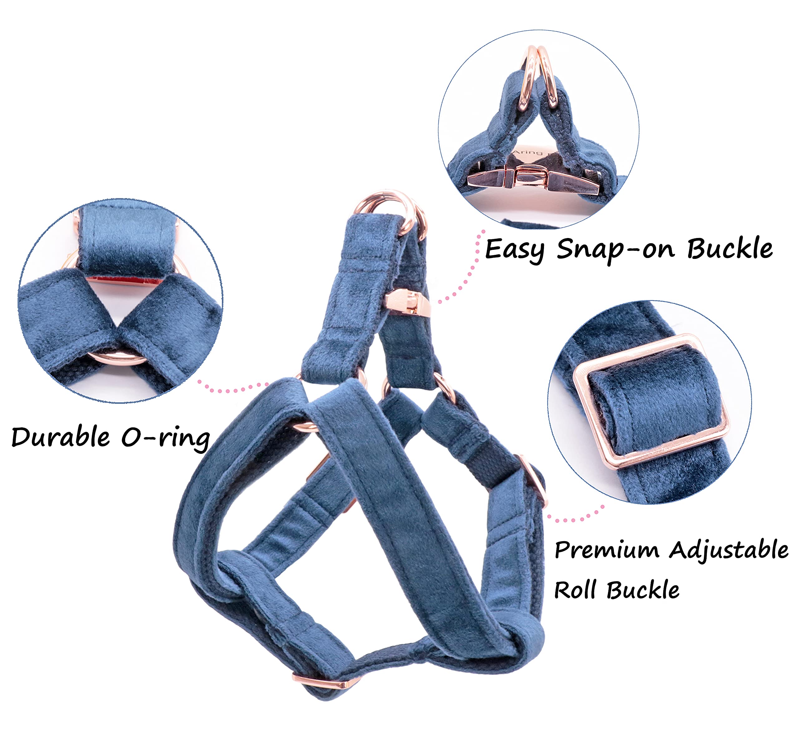 Aring Pet Dog Halter Harness, Velvet Dog Harness, Adjustable No Pull Harness For Boy And Girl Dogs. Small (Pack Of 1) Navy Blue