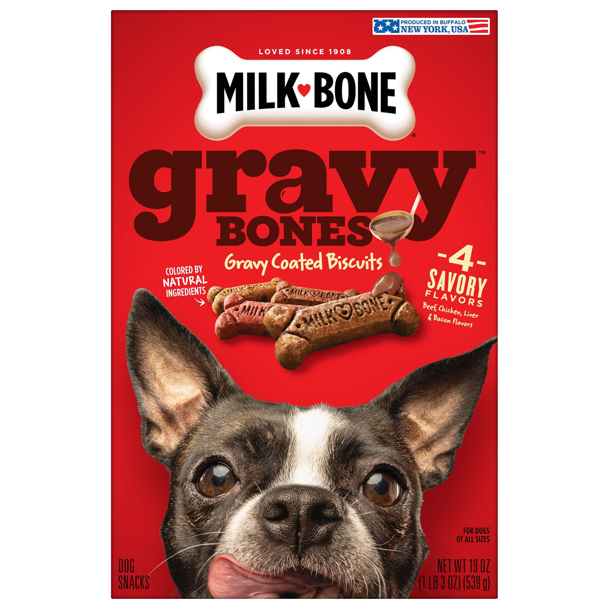Milk-Bone Gravy Bones Dog Treats With 4 Savory Meat Flavors Coated In Gravy, 19 Ounce (Pack Of 12)