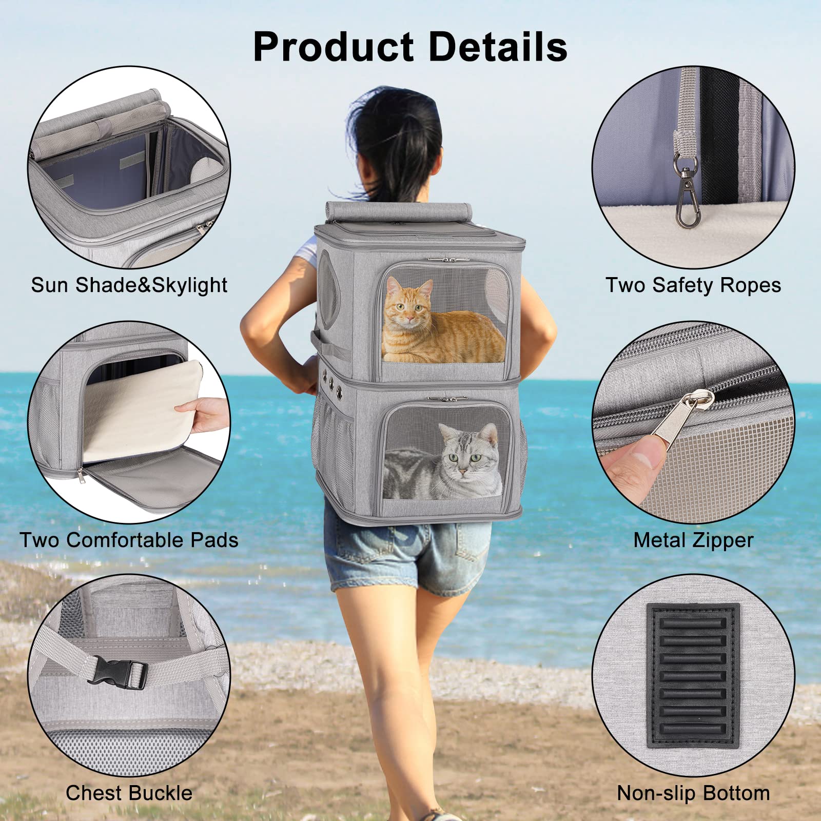 Voistino 2-In-1 Extra Large Double Pet Carrier Backpack For Small Cats And Dogs, Portable Pet Travel Carrier, Super Ventilated Design, Ideal For Traveling/Hiking/Camping, Xl