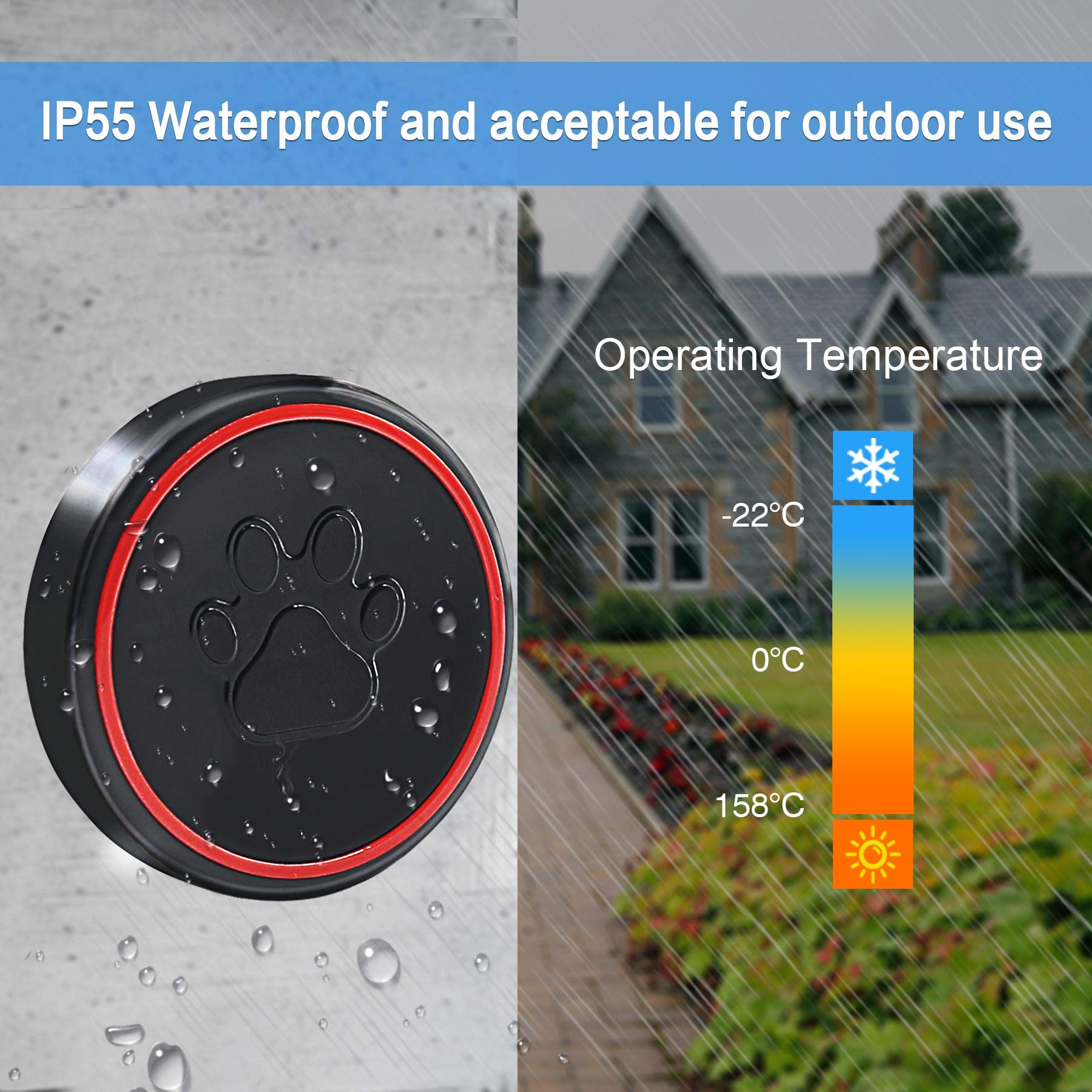Chunhee Dog Door Bell Wireless Dog Doorbells With Warterproof Touch Button Dog Bells For Potty Training,2.3 Inches Button