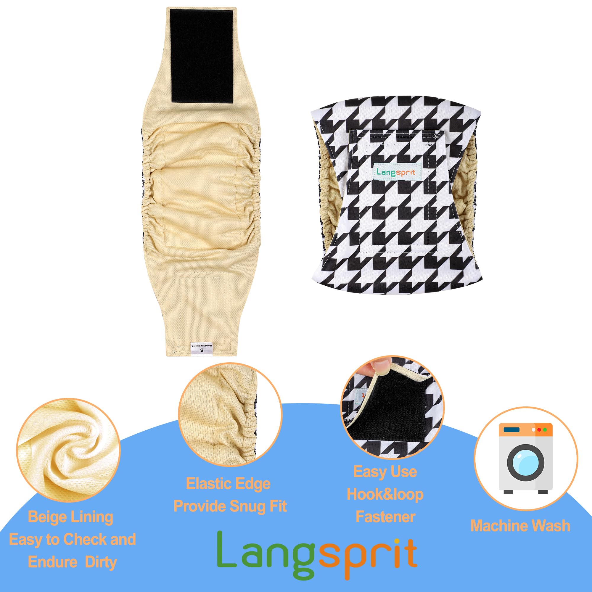 Langsprit Male Belly Bands for Dogs (Pack of 3) - High Absorbing Dog Wraps Male Washable - Reusable Male Dog Diapers -Like New