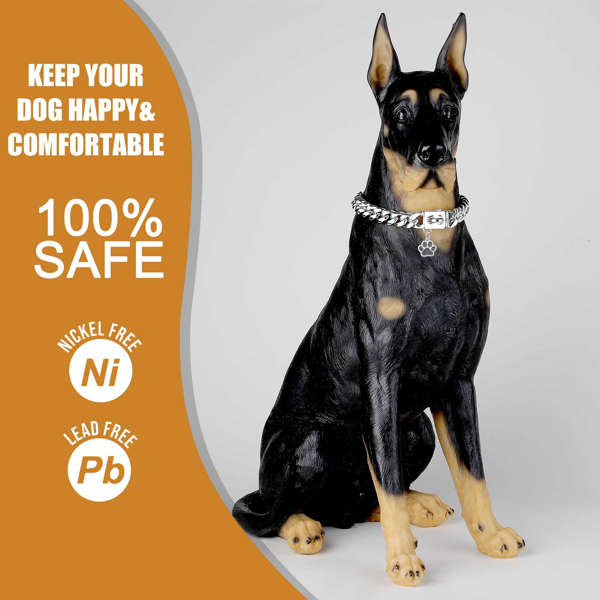 Luxlife Dog Chain Collars Stainless Steel Dog Collar 10Mm Cuban Link Dog Collar Metal Dog Chain With Snap Buckle Dog Tag For Pup