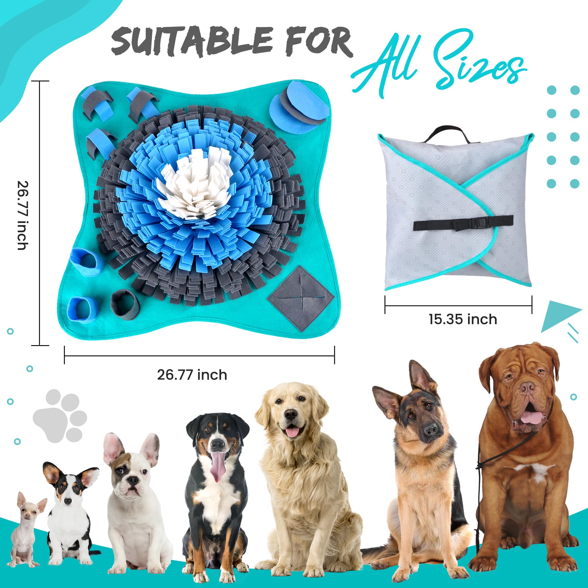Friendly Barkz Snuffle Mat for Dogs & Cats - 25" Interactive Feed Game, Multicolor, Polar Fleece, Model FB-L-02