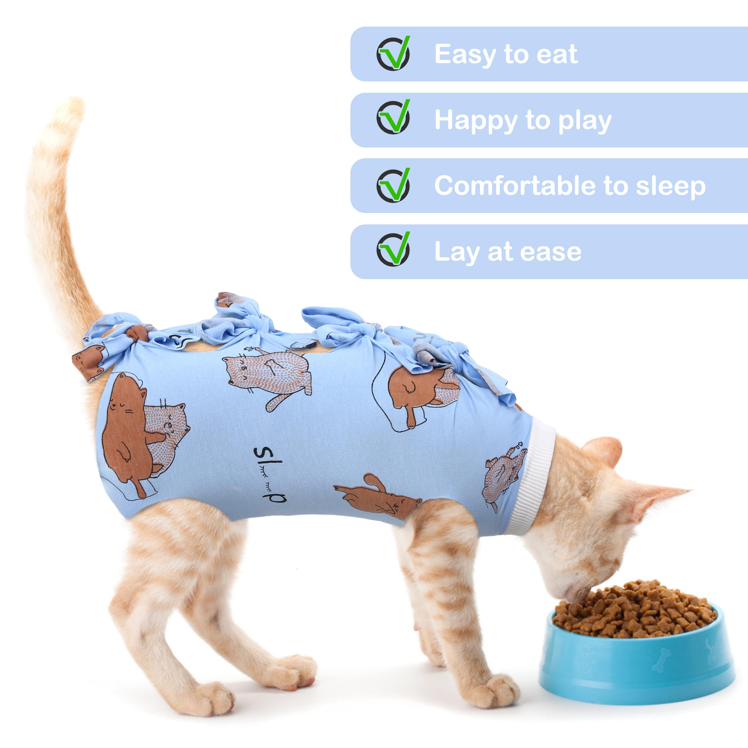 Pumyporeity Cat Recovery Suit After Surgery, Cat Onesie For Cats After Surgery, Cat Surgical Recovery Suit Female, Kitten Recovery Suit For Neutered/Abdominal Wound/Skin Damage/Weaning, M, Blue