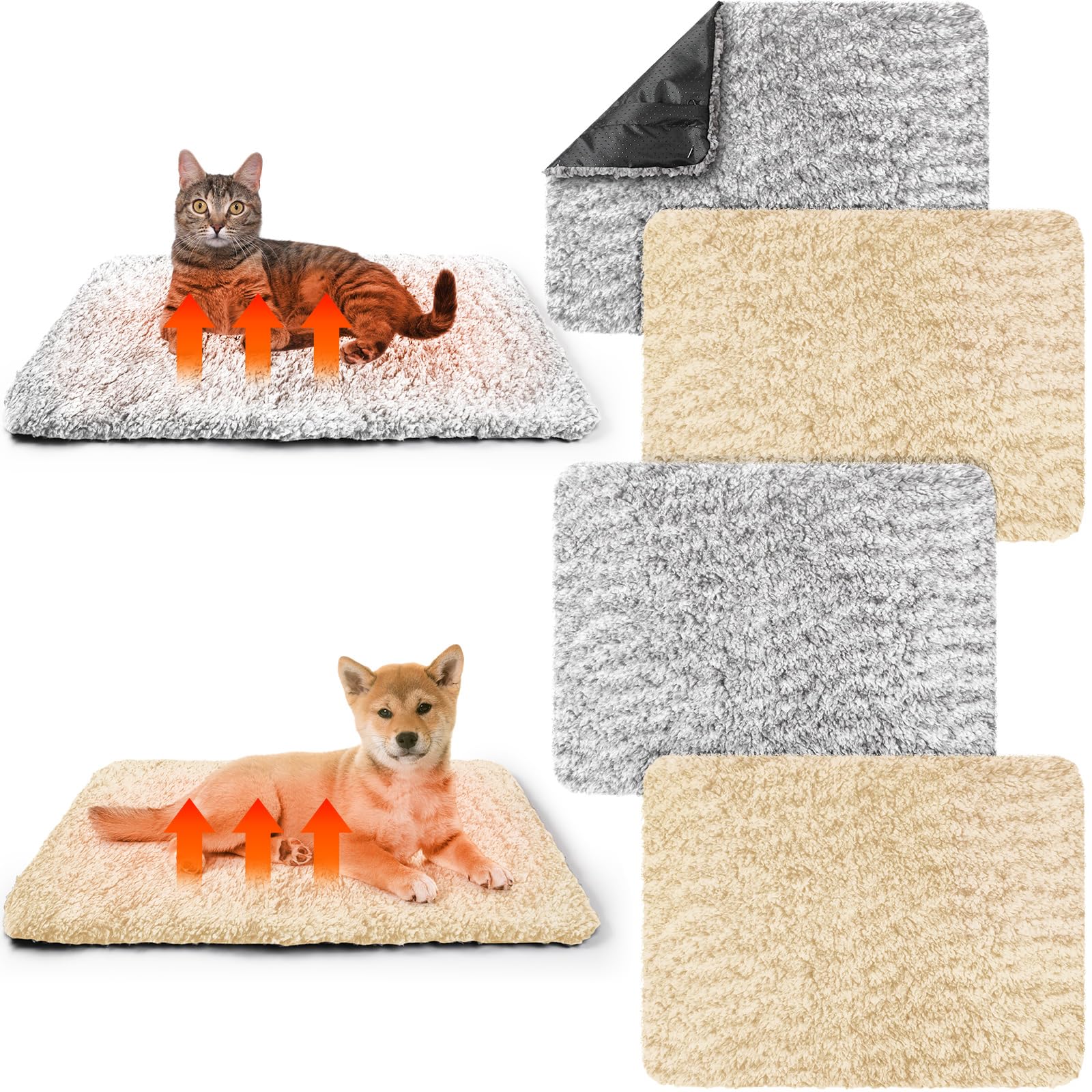 Drydiet 6 Pack Self Warming Cat Pads 19 x 28 Inch Self Heating Dog Cat Mats Extra Warm Thermal Pet Bed Washable Pet Crate Mat Bl