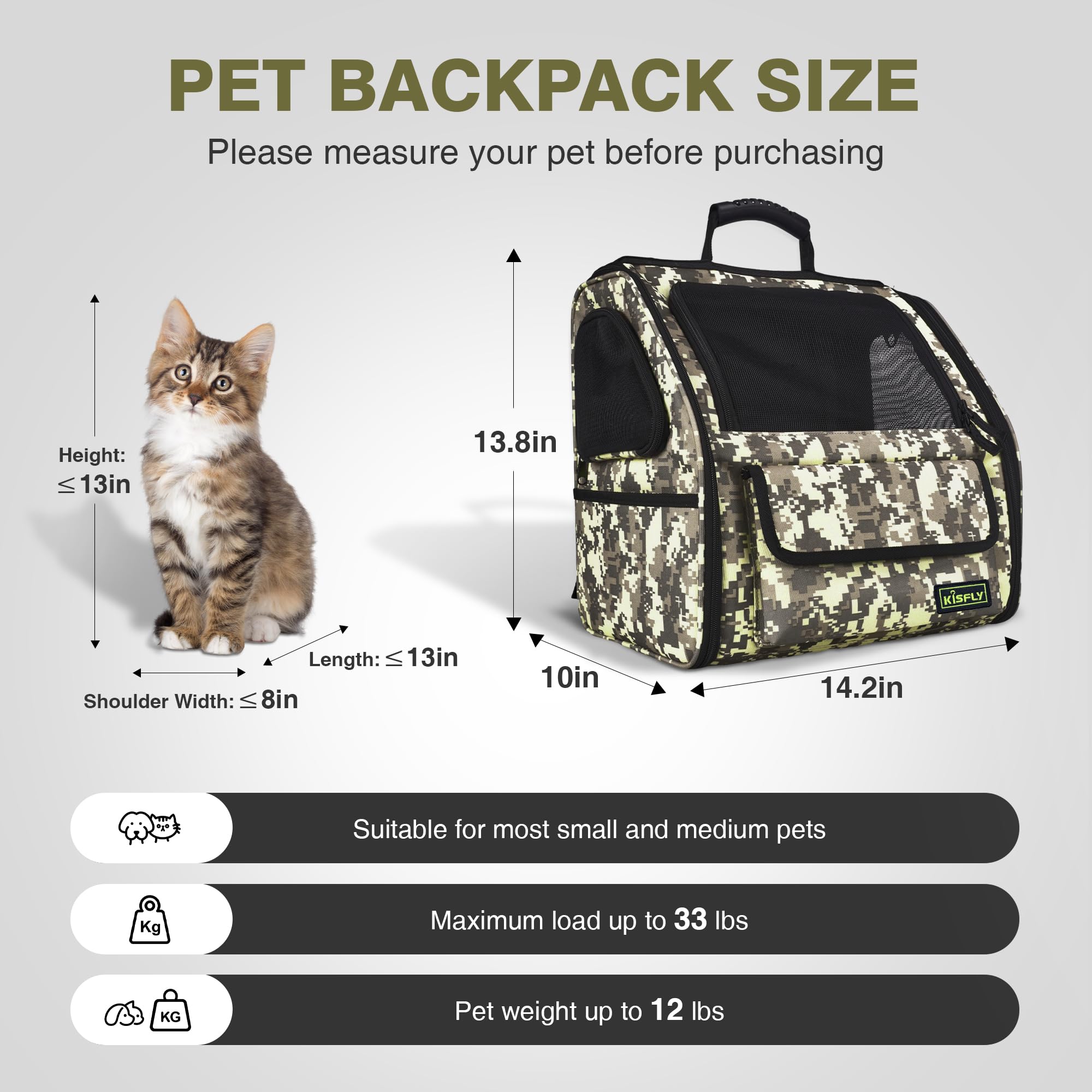 Foldable Cat Backpack Carrier, Dog Backpack Carrier For Small Dogs Cats Up To 12 Lbs, Three-Sided Breathable Pet Backpack With S
