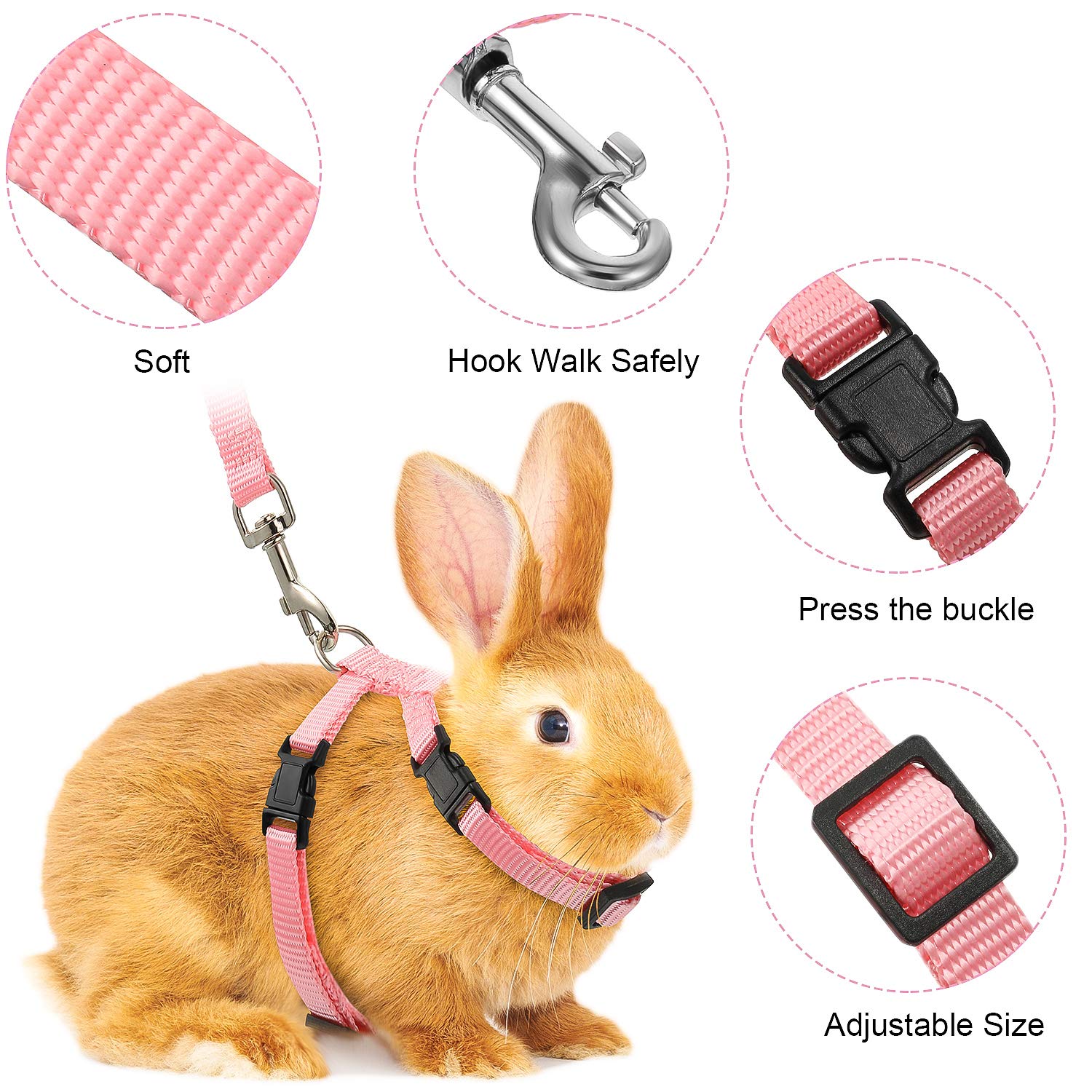Outus 5 Pieces Adjustable Rabbit Harness And Leash Set Escape Proof Bunny Harness Vest For Pet Running Walk Jogging Leash Harness For Bunny Cat Puppy Kitten Ferret And Other Small Pet(Fresh Color)
