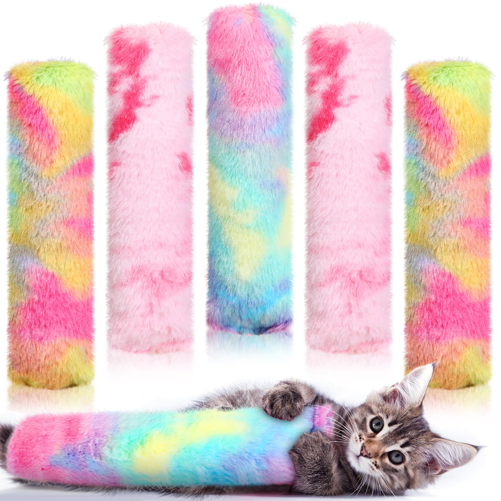 Civaner 6 Pcs Catnip Toys Interactive Cat Kicker Toy Plush Fabric Cat Kick Toy Sticks Chasing Chewing Exercising Catnip Filled Cat Toys Cat Chew Toy For Puppy Kitty (Candy Color, 10.6 Inch)