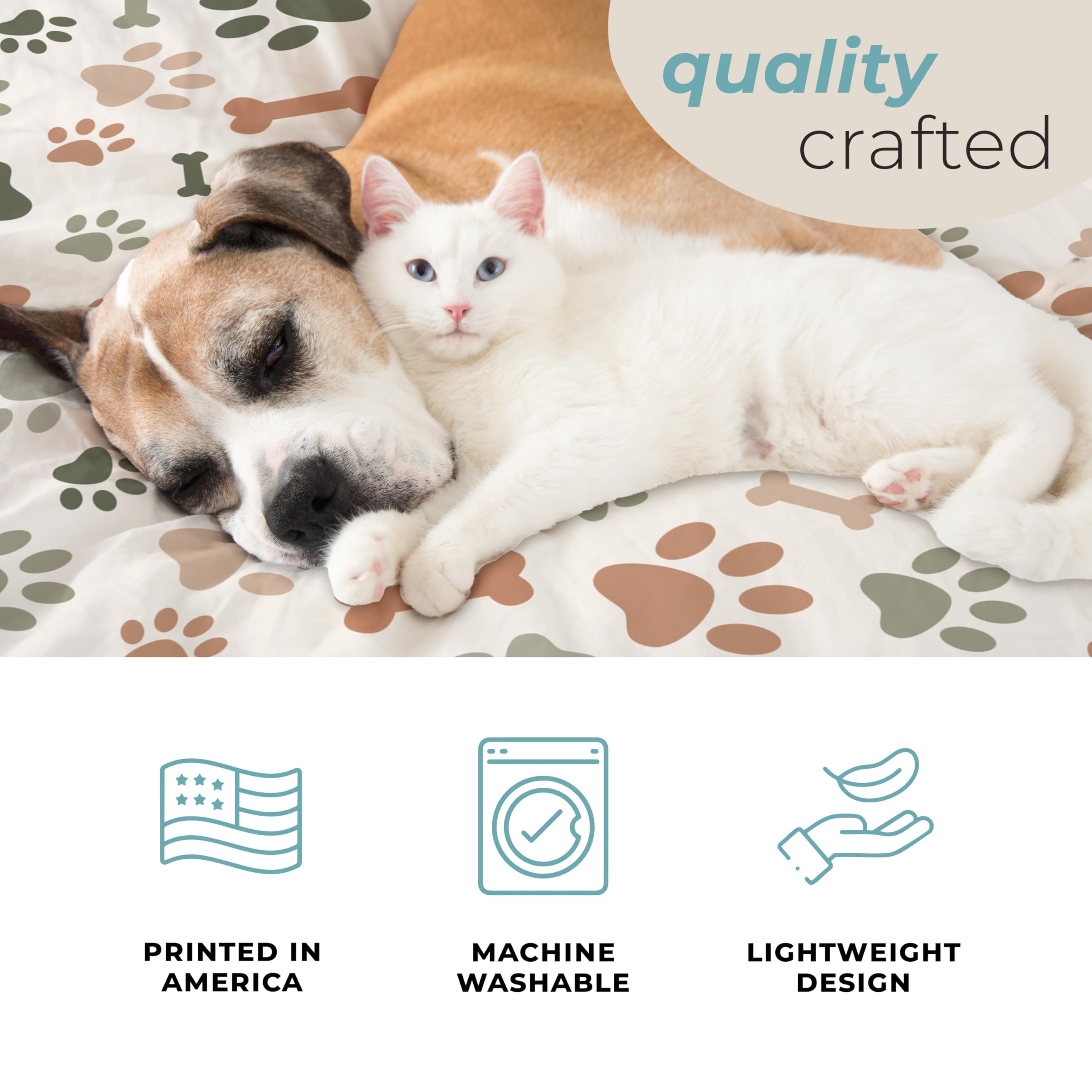 Karisma Decor Cream Paw Print Fleece Pet Lightweight Blanket - 50'' X 60'' - Cute For Dogs - Gifts And Puppy Essentials - Printe