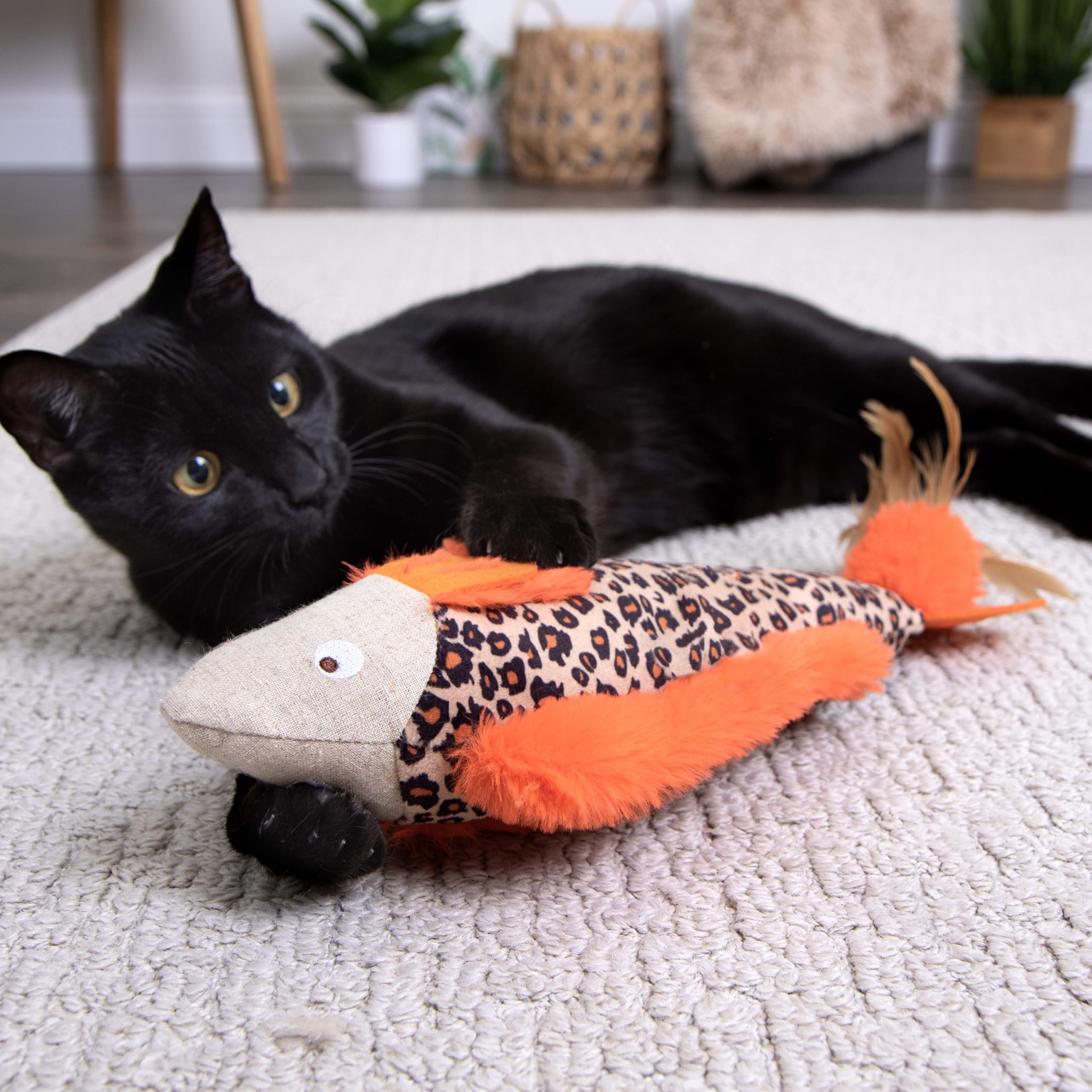 Smartykat Instincts Happynip Fin Frenzy Fish Kicker Crinkle Plush Cat Toy, Contains Catnip & Silvervine - Orange/Beige, One Size