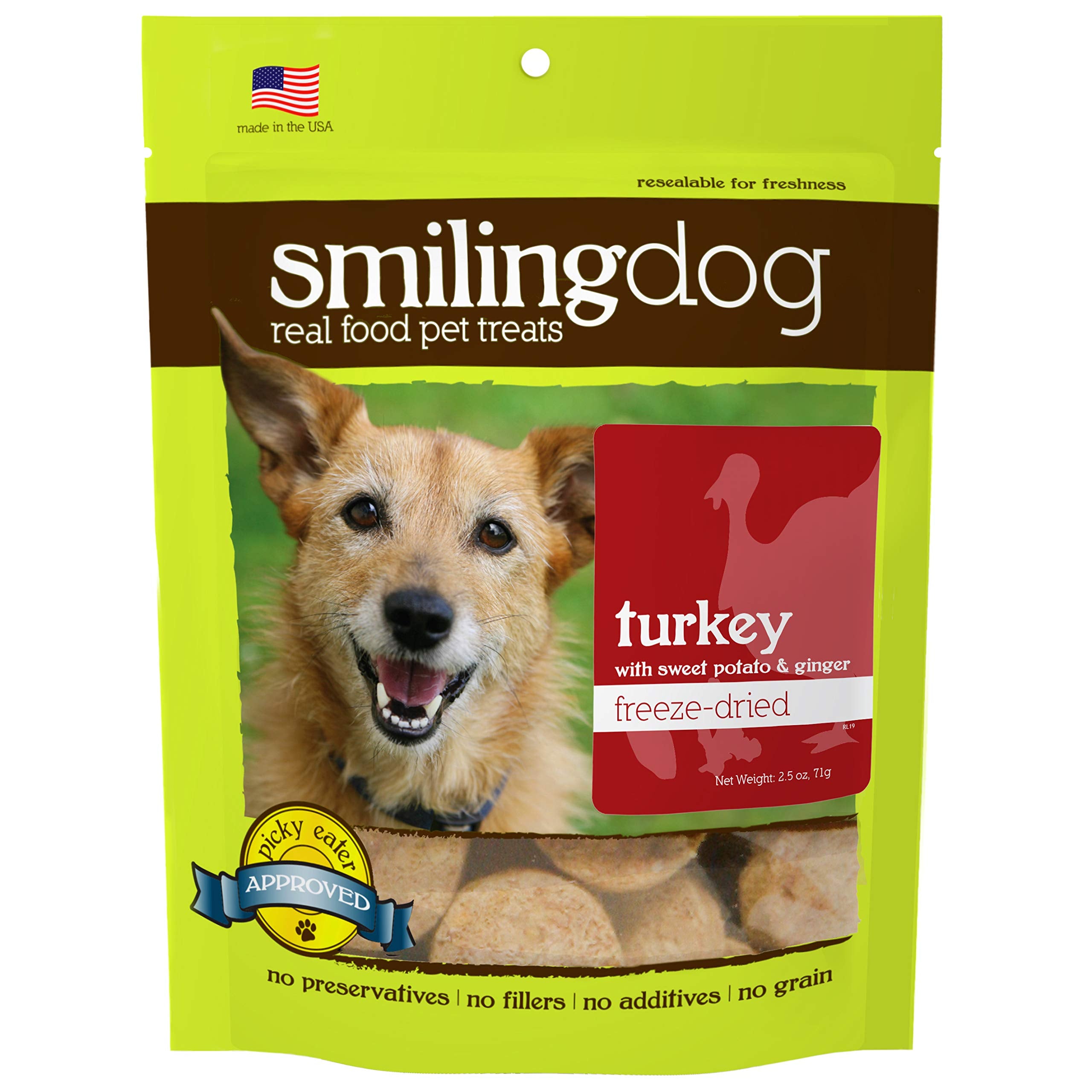 Herbsmith Smiling Dog Treats - Freeze Dried Raw Turkey, Sweet Potato, & Ginger - Thats 100% it - 2.5 Ounce
