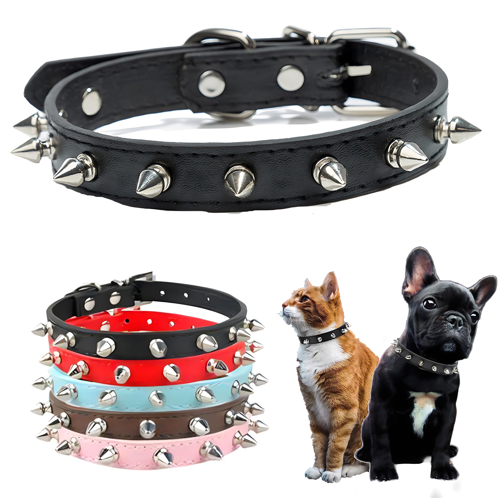 Spiked Dog Collar For Small Dogs,Soft Pu Leather Rivet Spike Stud Studded Cat Collars Adjustable For Xs Small Breed Girl Boy Pet