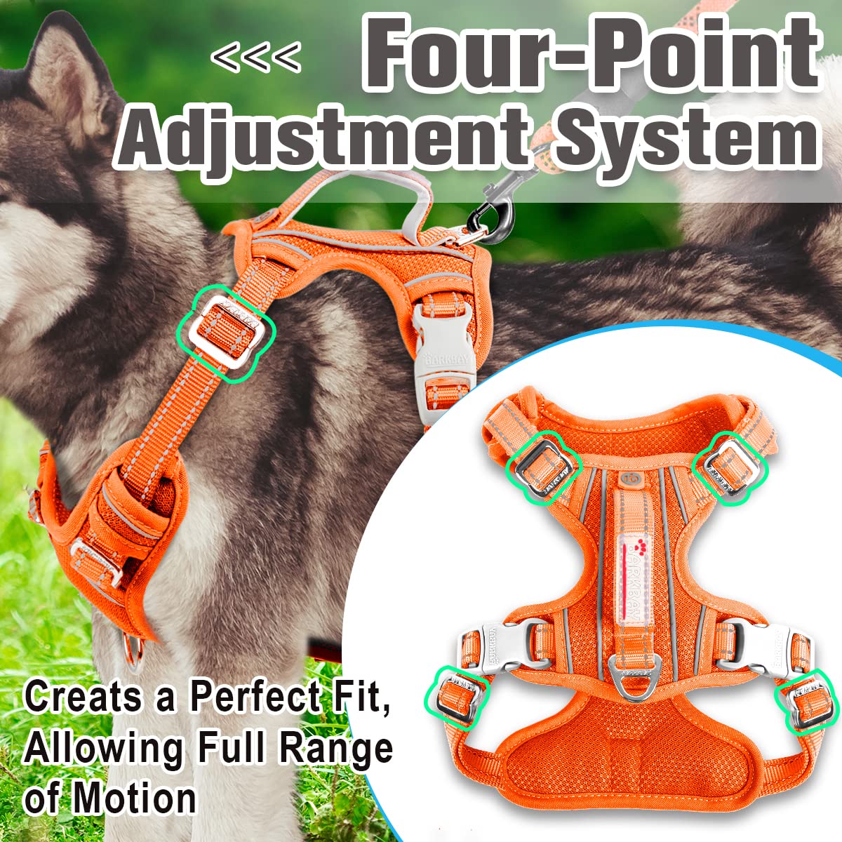 Barkbay No Pull Dog Harness Front Clip Heavy Duty Reflective Easy Control Handle For Large Dog Walking With Id Tag Pocket(Orange