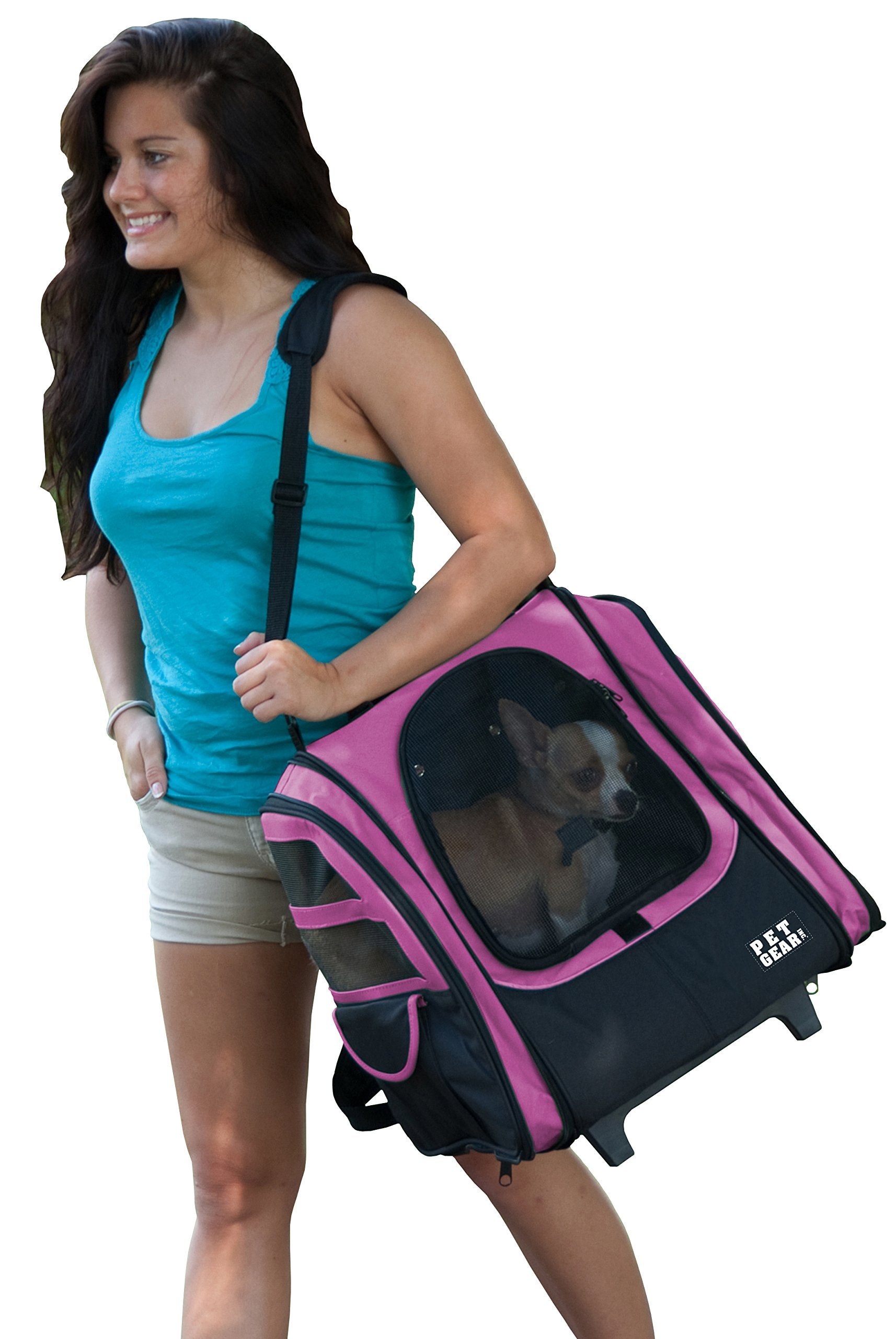 Pet Gear I-Go2 Traveler Roller Backpack, Travel Carrier, Car Seat For Cats/Dogs, Mesh Ventilation, Included Tether, Telescoping