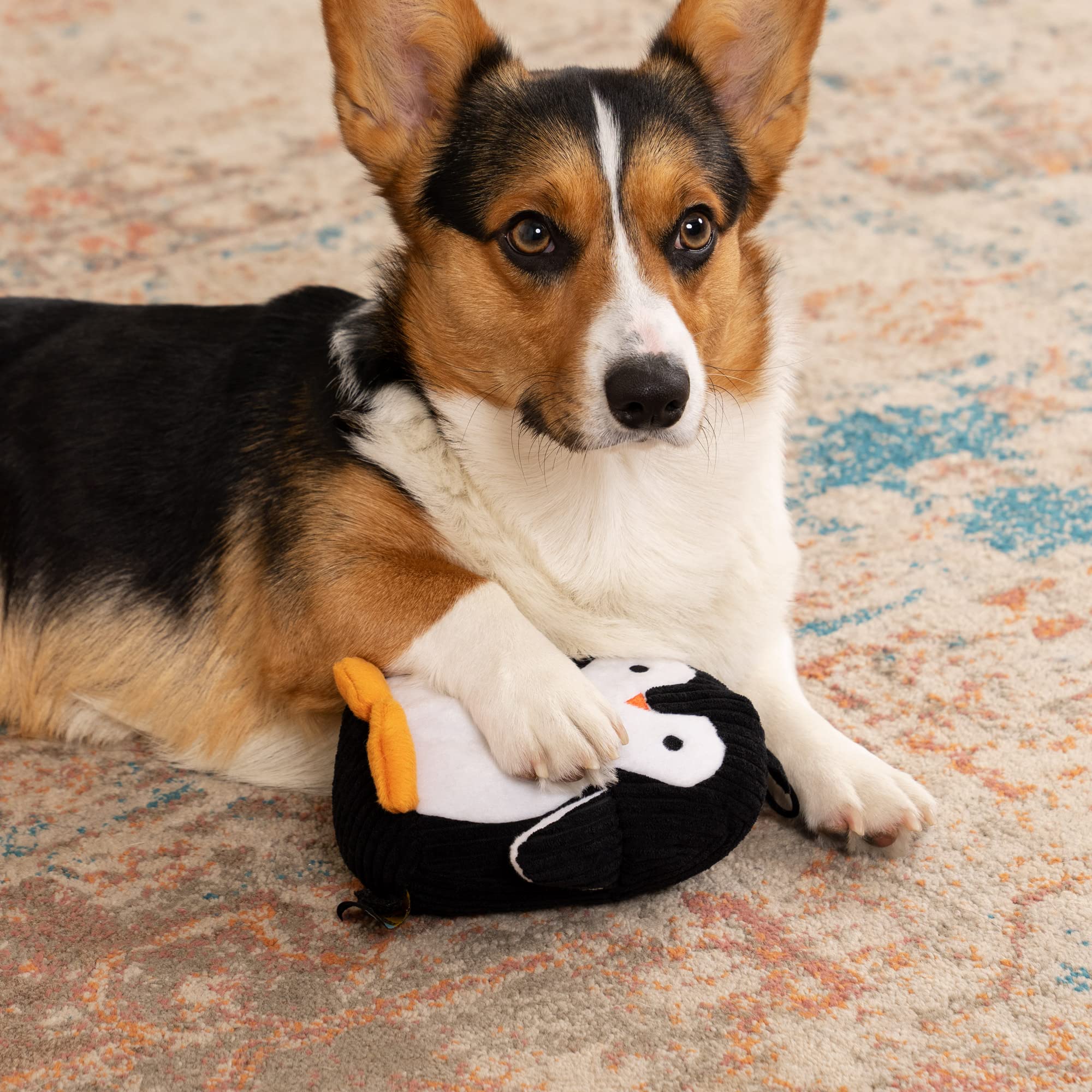Trustypup Strong 'N Silent Penguin Silent Squeak Plush Dog Toy, Chew Guard Technology - Black/White, Medium