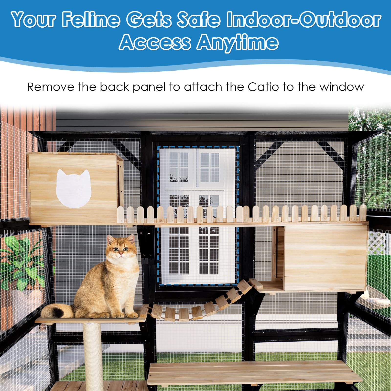 Funxplore Large Catio Outdoor Cat Enclosure Window 73'' H Walk-In Cat House Kitty Cage For Multiple Indoor Outdoor Cats Outside