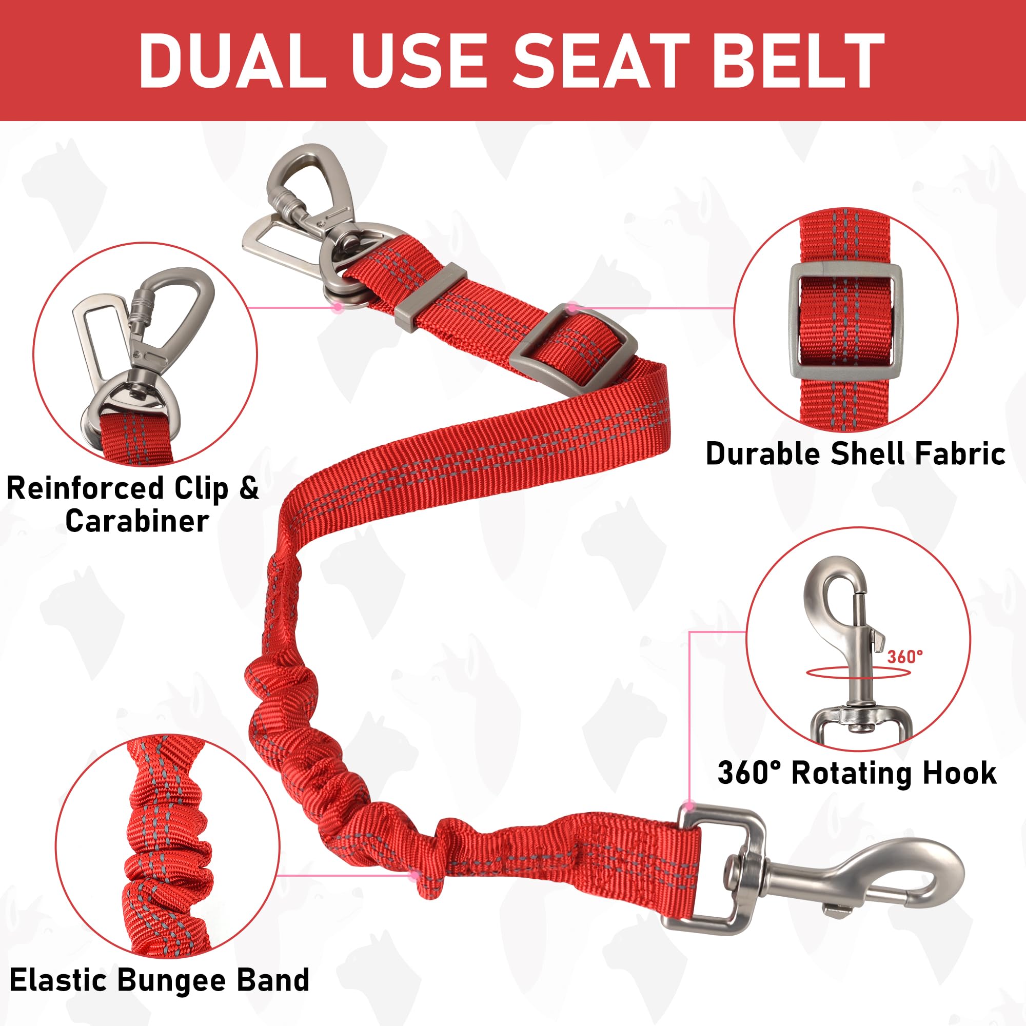 GAMUDA Dog Harness, Collar and Seat Belt Set, Vehicle Safety Harness, Retractable Adjustable Pet Seatbelts with Travel Strap and