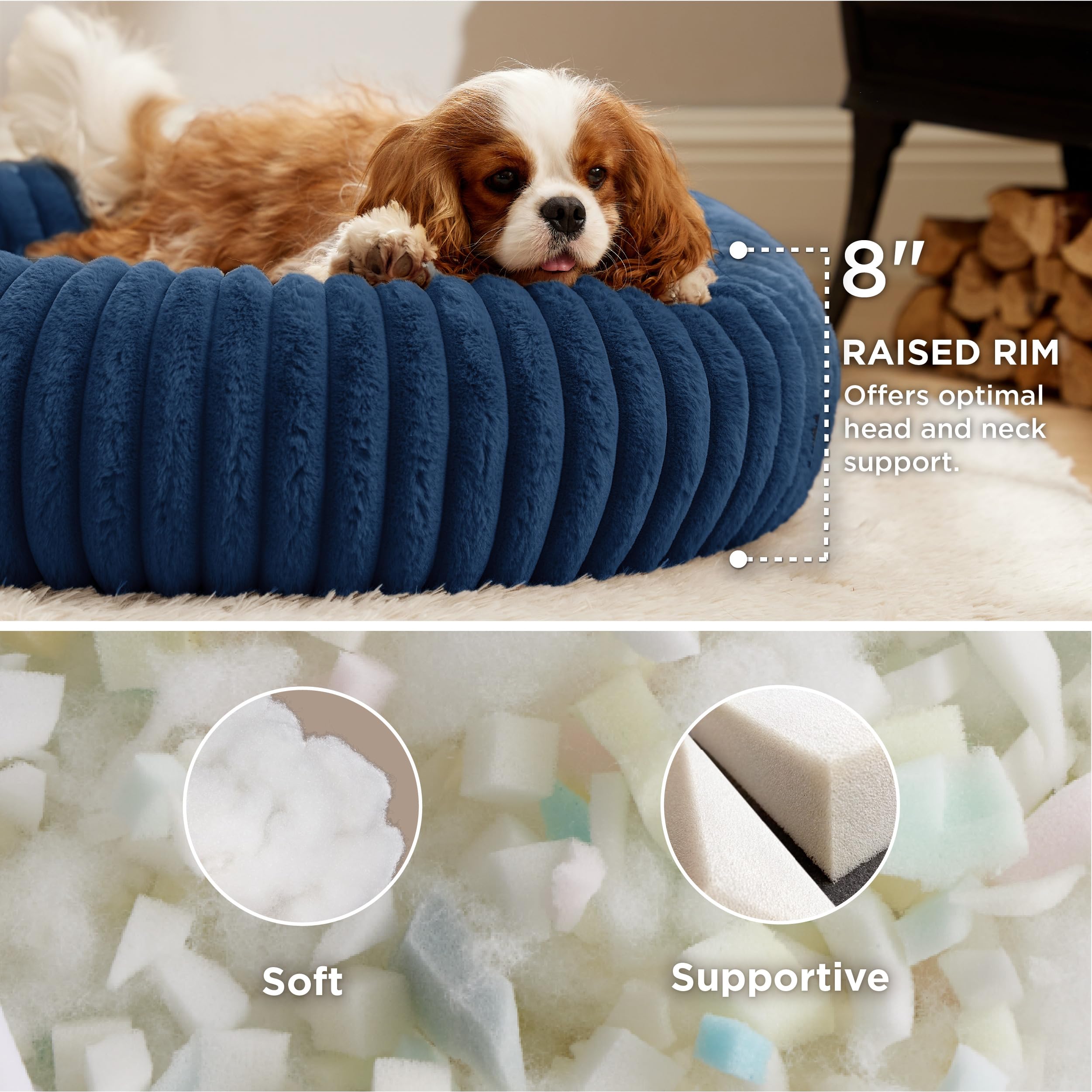 Bedsure Donut Medium Dog Bed - Washable Faux Fur With Corduroy Fleece & Anti Slip Bottom, Round Pet Beds With Removable Cover, N