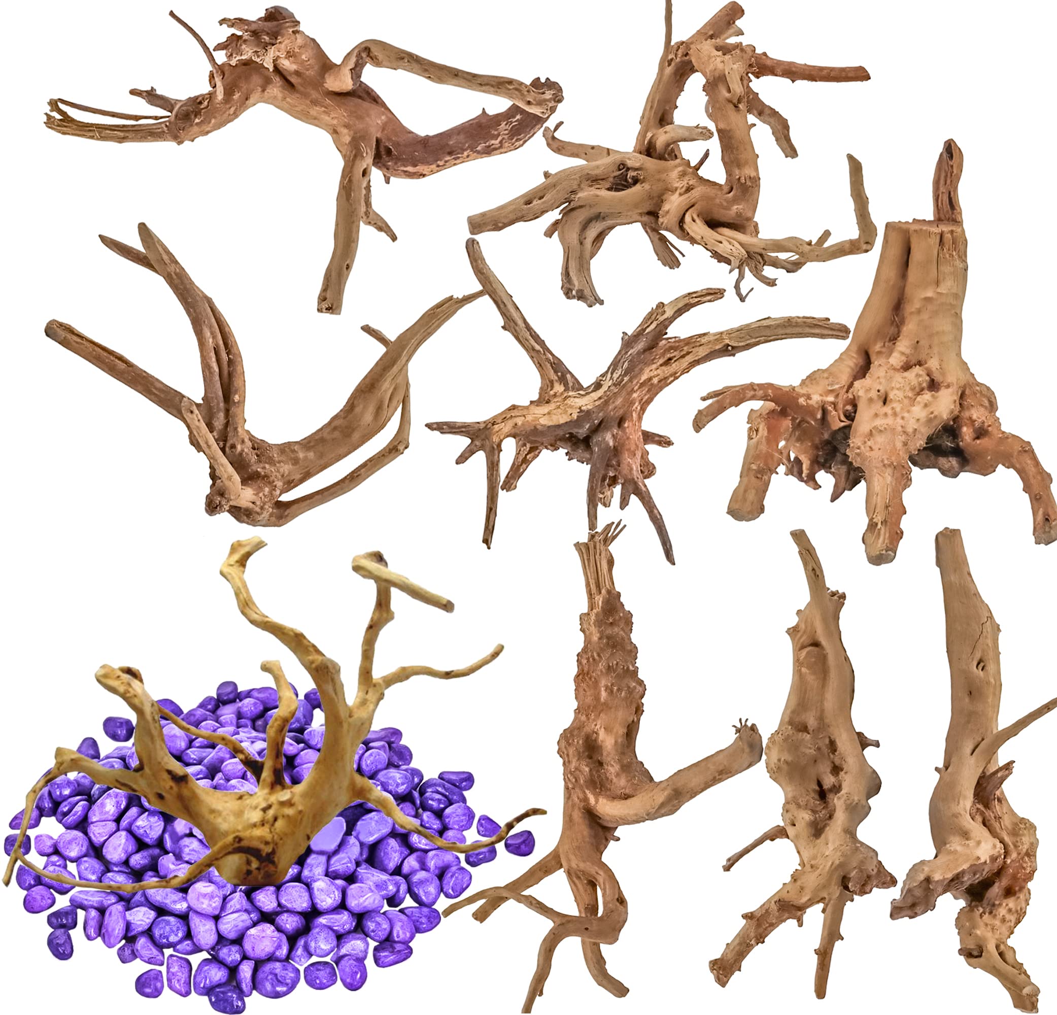 Vmiapxo 8 Pieces Natural Driftwood For Aquarium Decor, Assorted Sinkable Spider Wood, Reptile Drift Wood Branches Fish Tank Deco