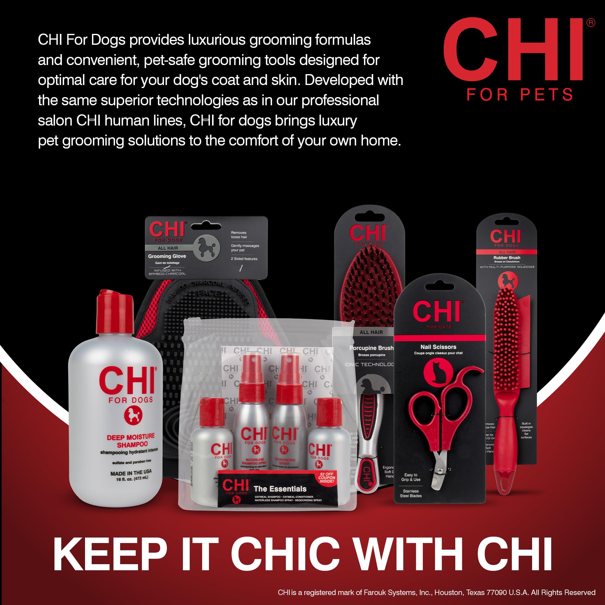 CHI Dog Brush for, Porcupine Brush for Dogs - Grooming Tools for Dogs & Puppies, Removes Mats and Tangles, Ionic Technology, Erg