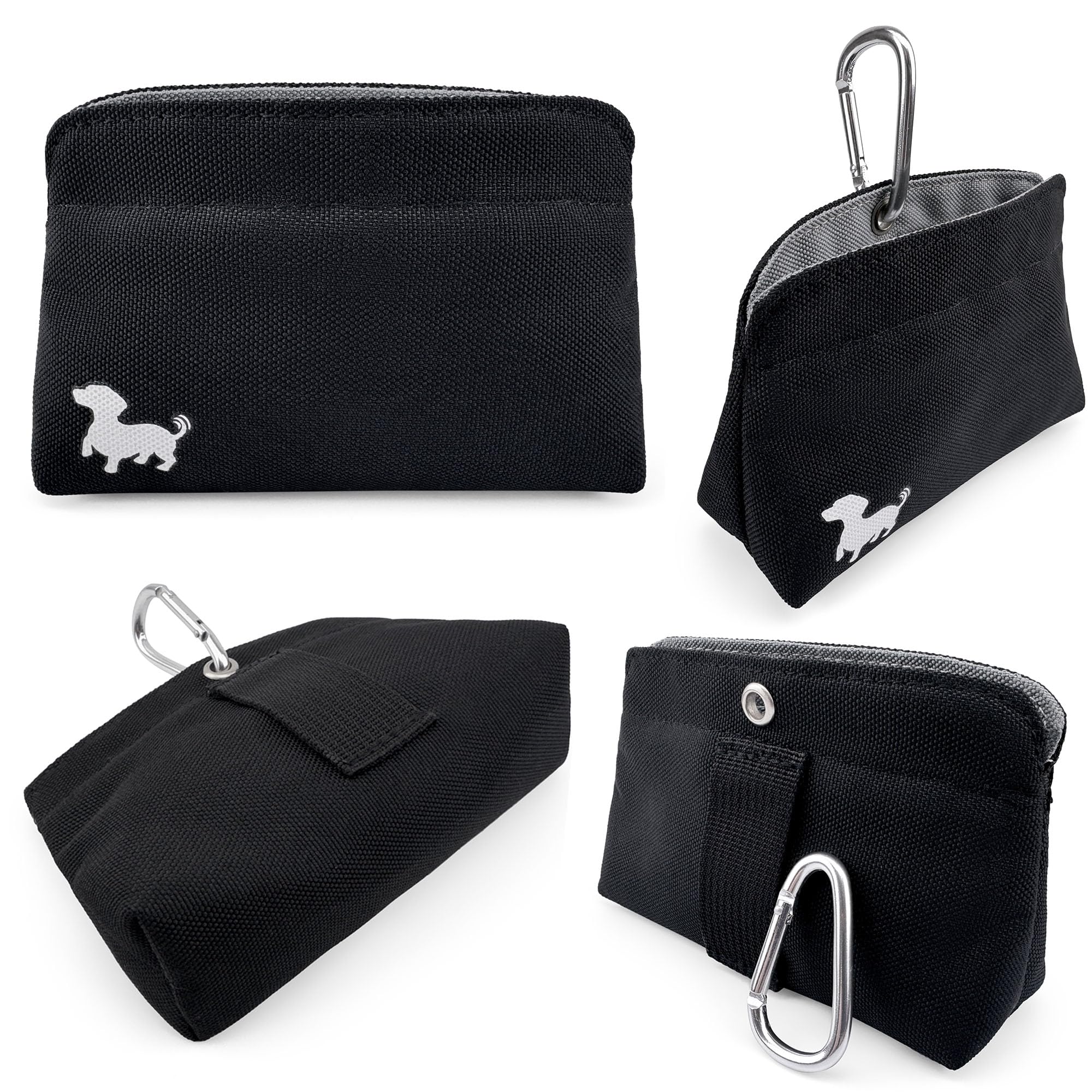 Swaggly Medium Dog Treat Pouch - Black with Gray Interior - Magnetic Closure Training Bag for Walking