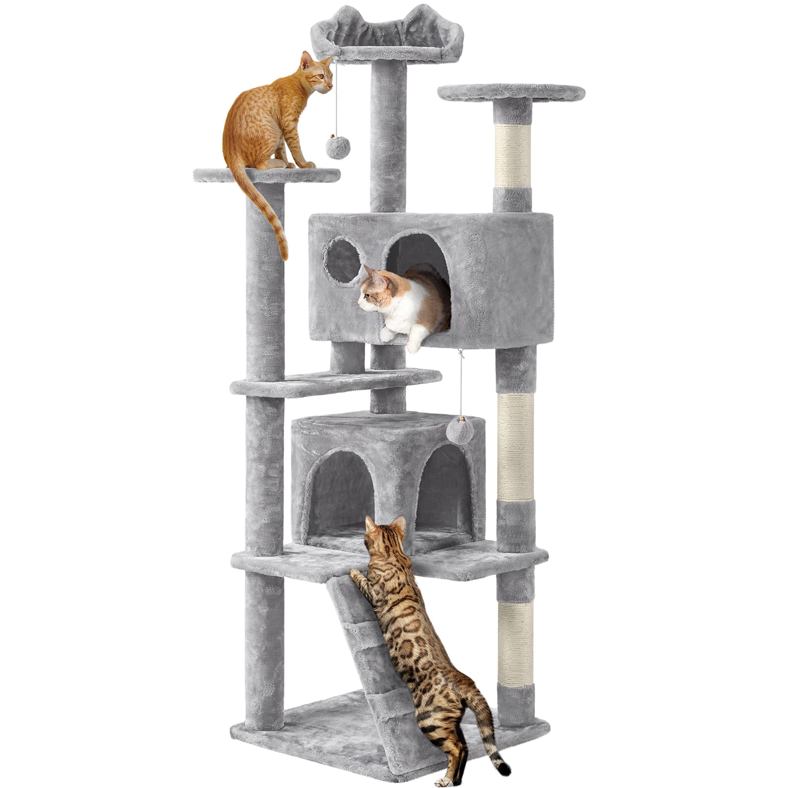 Yaheetech Multi-Level Cat Tree Cat Tower for Indoor Cats Cat Condo Furniture with Sisal Scratching Post, 61in, Light Gray