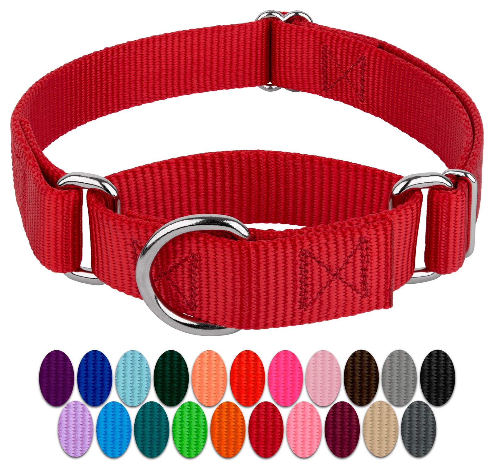 Country Brook Petz - Red Martingale Heavy Duty Nylon Dog Collar - 21 Vibrant Color Options (3/8 Inch Width, Micro)