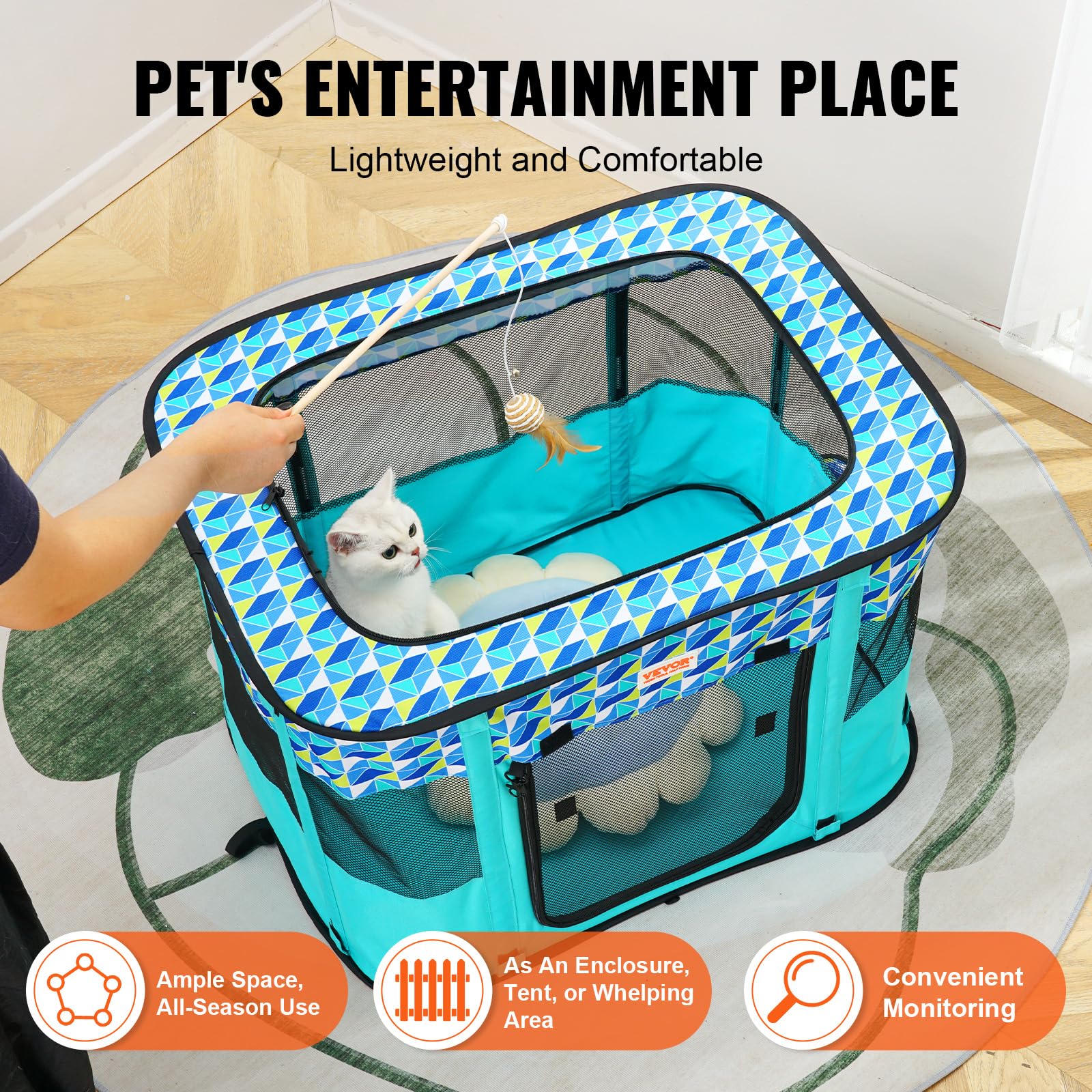 VEVOR Foldable Pet Playpen, 32 x 24 x 22 Portable Dog Playpen, Crate Kennel for Puppy, Dog, Cat, Waterproof 600D Oxford Cl