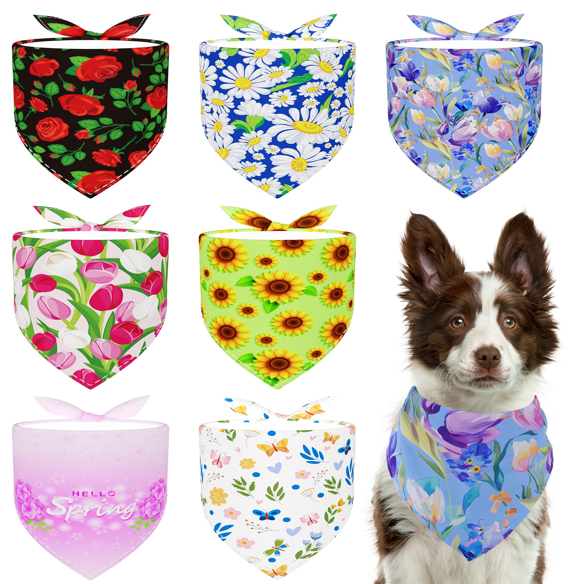 Pai Sence 7 Pack Spring Dog Bandanas For Large Dogs Breed 33 Inch Xl Summer Flowers Dog Bandana Adjustable Polyester Scarves Gro