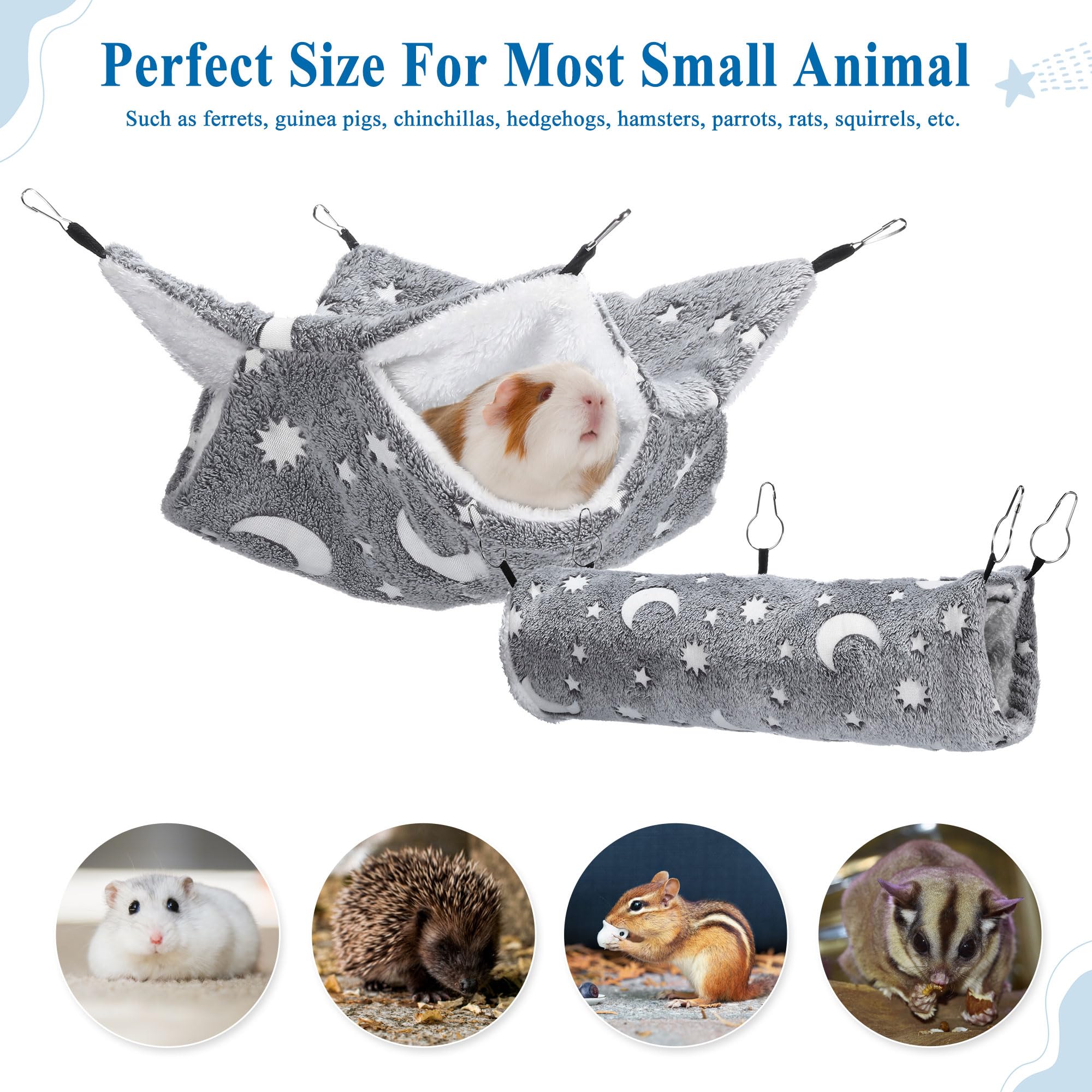 Mogoko Noctilucent Luminous Grey Guinea Pig Rat Hammock Bunkbed Hanging Tunnel And Soft Bed Mat For Ferret Hedgehog Squirrel Hid