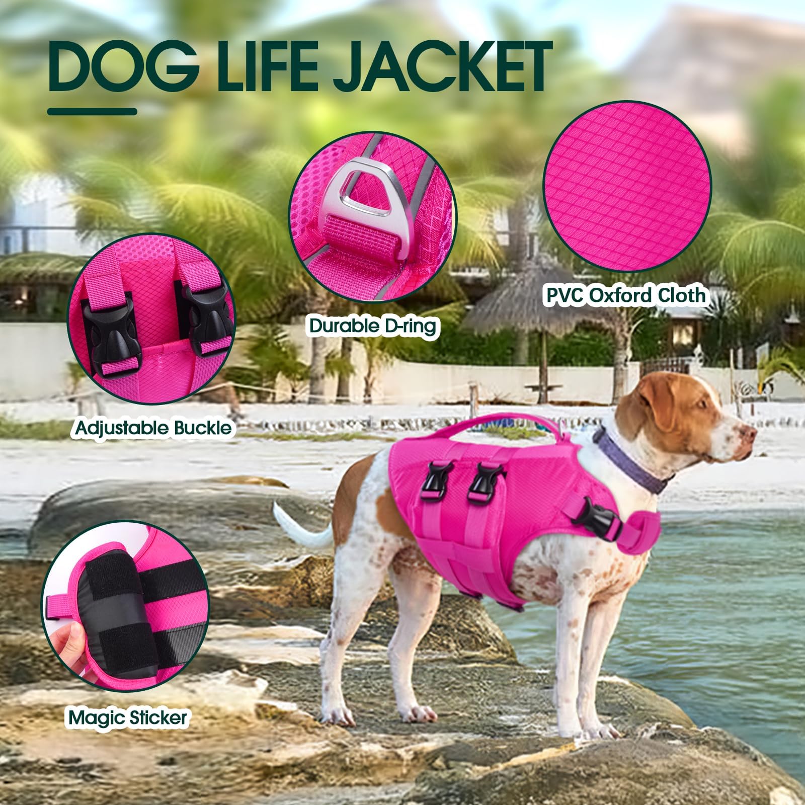 Kuoser Dog Life Jacket Xl, High Flotation Dog Water Vest For Swimming Boating, Reflective Doggie Swimming Vest Pet Life Preserve