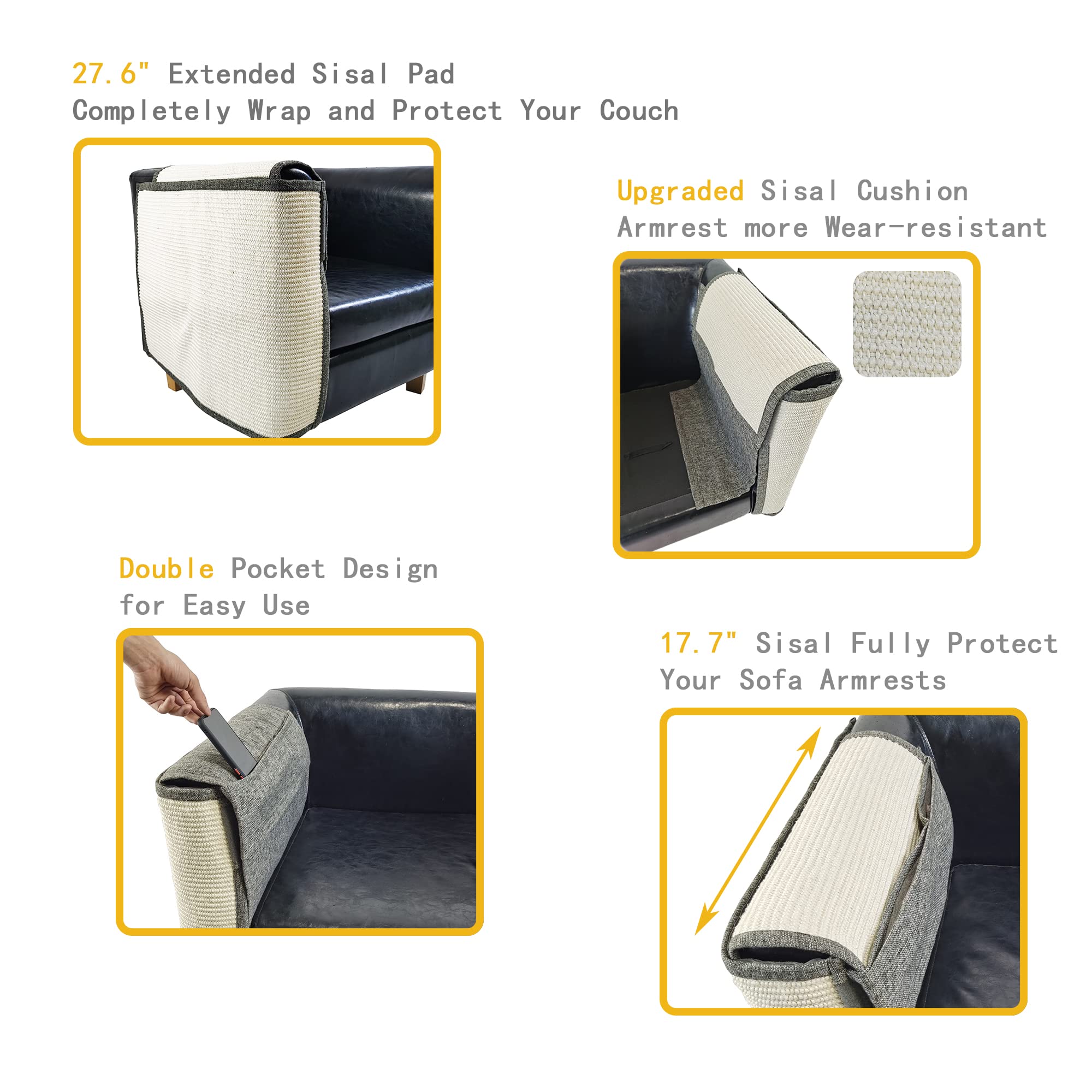 Fully Wrapped Cat Scratcher Couch- Natural Sisal Furniture Protection from Cats-Corner cat Scratcher for Couch Bed,Chair-Easy In