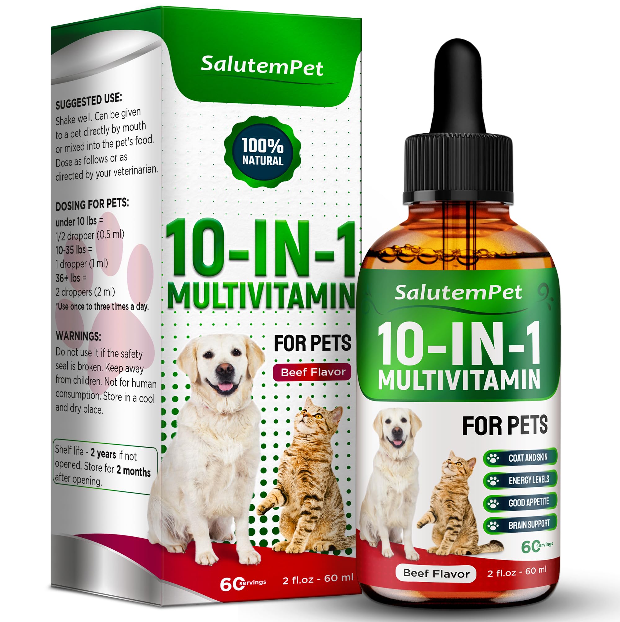 ?at Vitamins for Indoor Cats - Liquid 10-in-1 Multivitamin for Dogs - C, D3, B Group, for Skin, Coat, & Breathing - Natural Prot