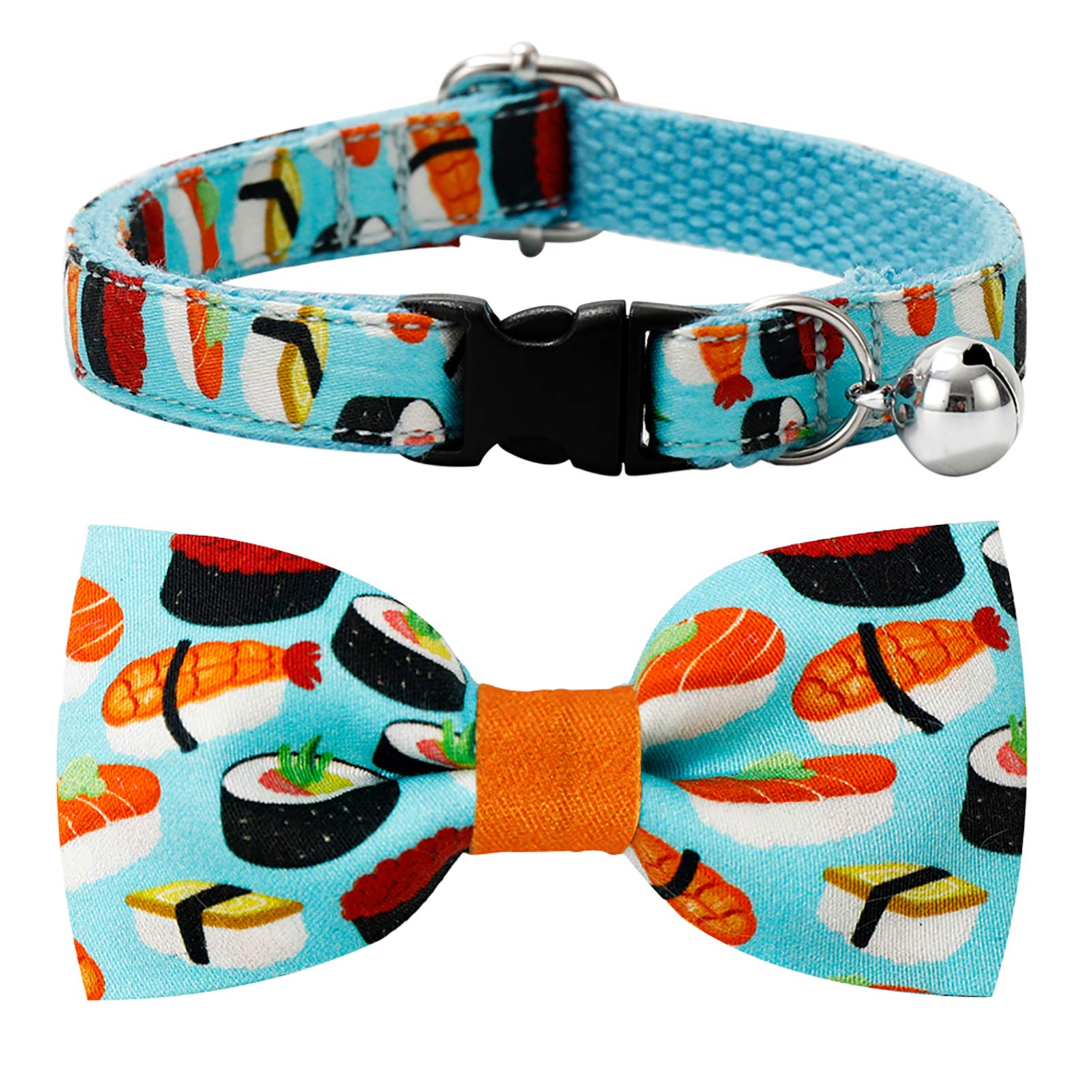 Sushi Cat Collar Bow Tie, Breakaway Safety Plastic Buckle, Bowtie Collar For Kitten (8''-13'')