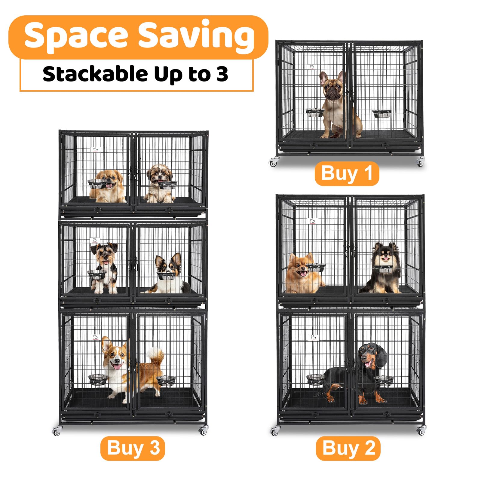 Homey Pet 43 Inch Two Tiers Dog Crate Cage Kennel With Divider, Stackable Heavy Duty Dog Crate For Large Dogs, Escape Proof Inde