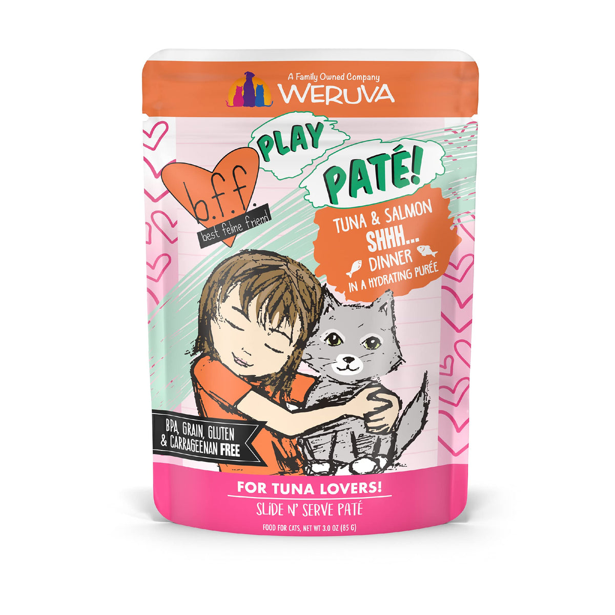 B.F.F. Play - Best Feline Friend Pat? Lovers, Aw Yeah!, Tuna & Salmon Shhh... With Tuna & Salmon, 3Oz Pouch Count-12 (Pack Of 1)