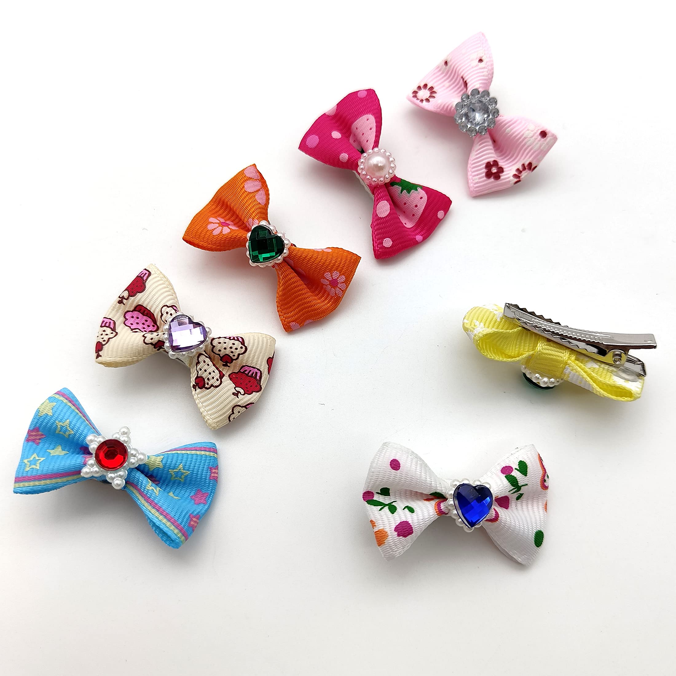 60Pcs Puppy Dogs Hair Barrettes Bows With Metal Clips,Rhinestone Tiny Christmas Bowknot Hair Bows Hair Topknot Hair Clips For Cat Puppy Party Birthday ,Handmade Hair Accessories Pet Grooming