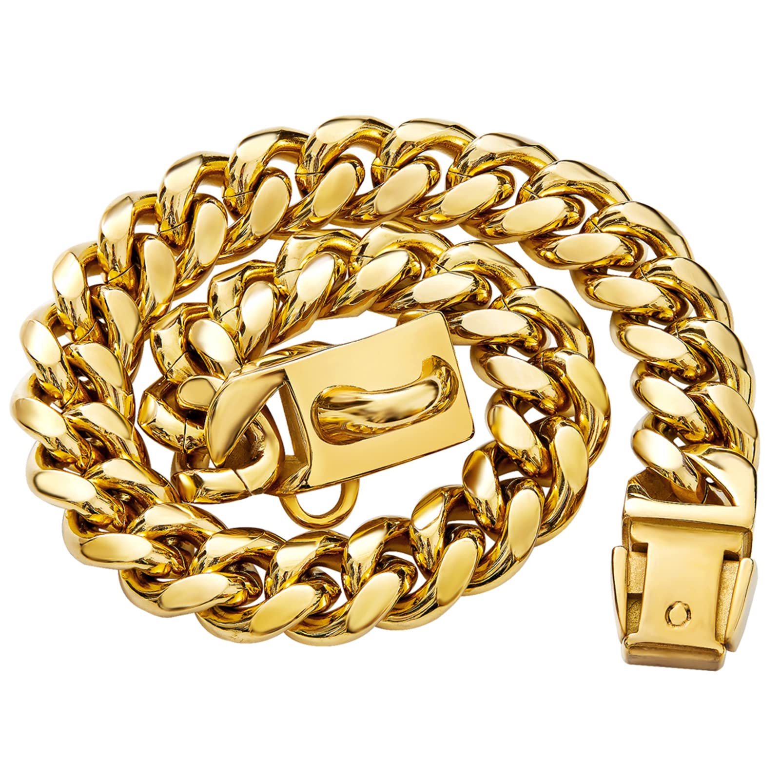 Stainless Steel Buckle Dog Collar, Cool Charm Pet Bulldog Jewelry Necklace, Waterproof Rose Gold Black Silver Heavy Duty Anti-Ch