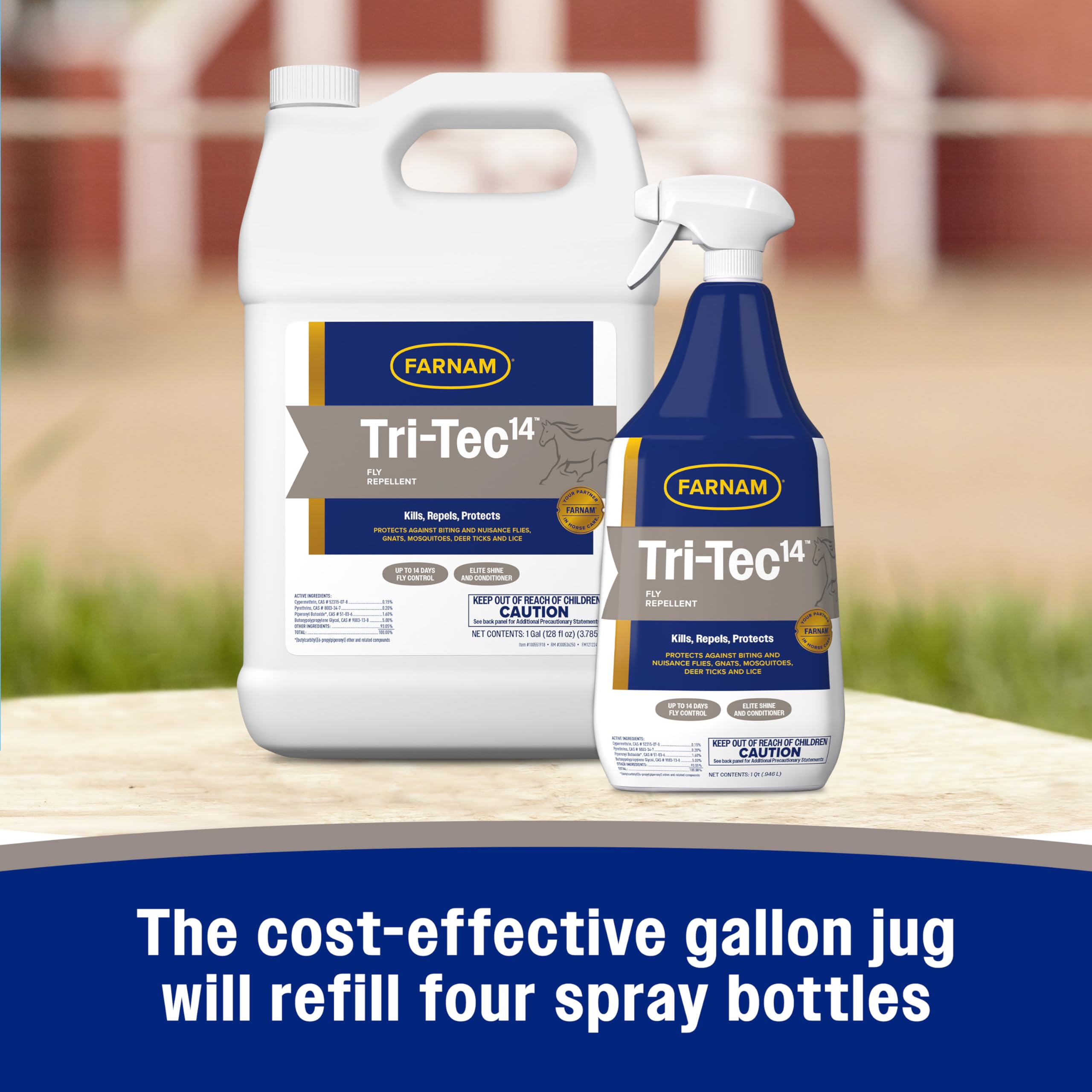 Farnam Tri-Tec 14 Long-lasting Triple Effect Fly Spray for Horses, Kills and Repels, Protects for up to 14 Days, 128 oz refill